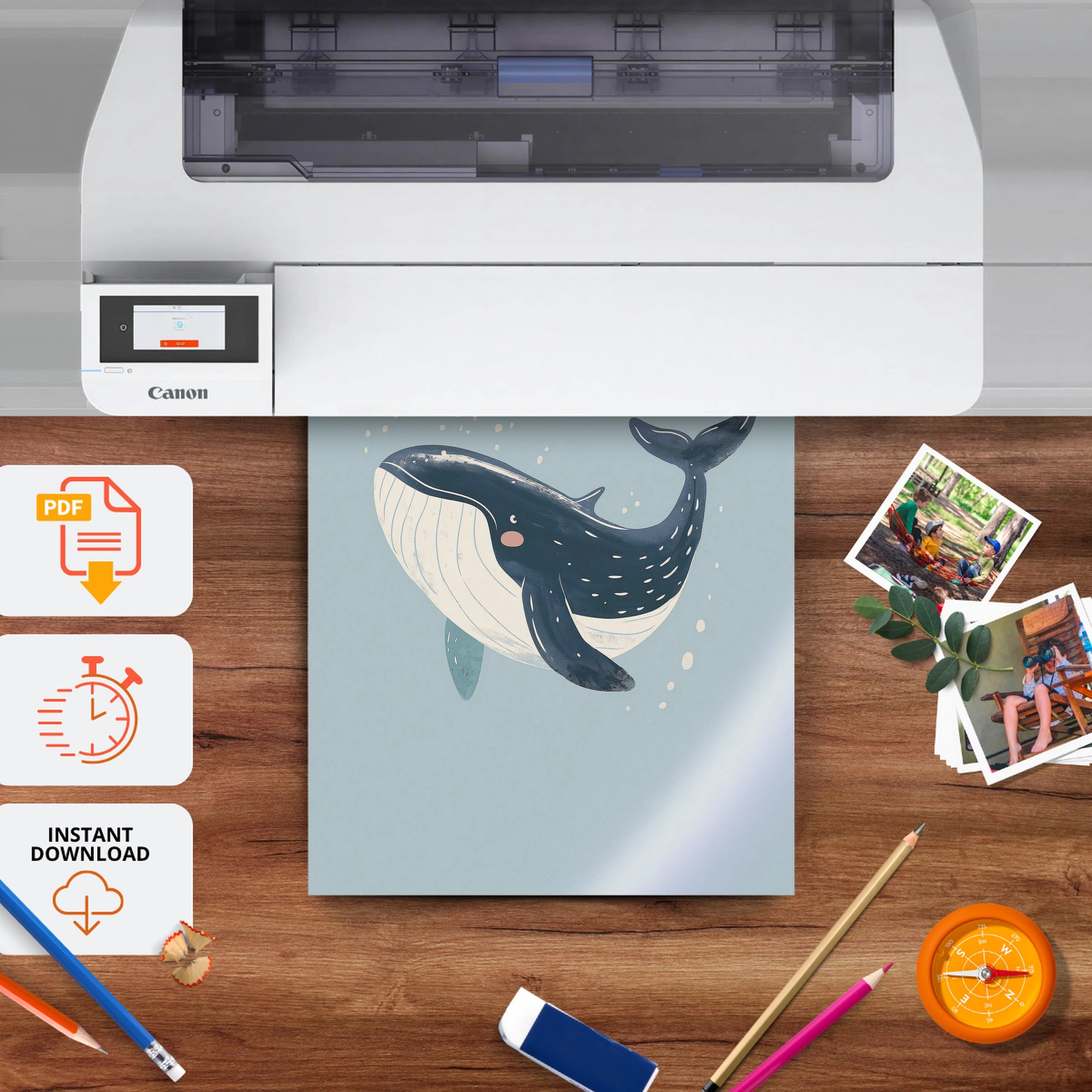 Diving Whale Nursery Print - printable nursery wall art, instant download to print at home
