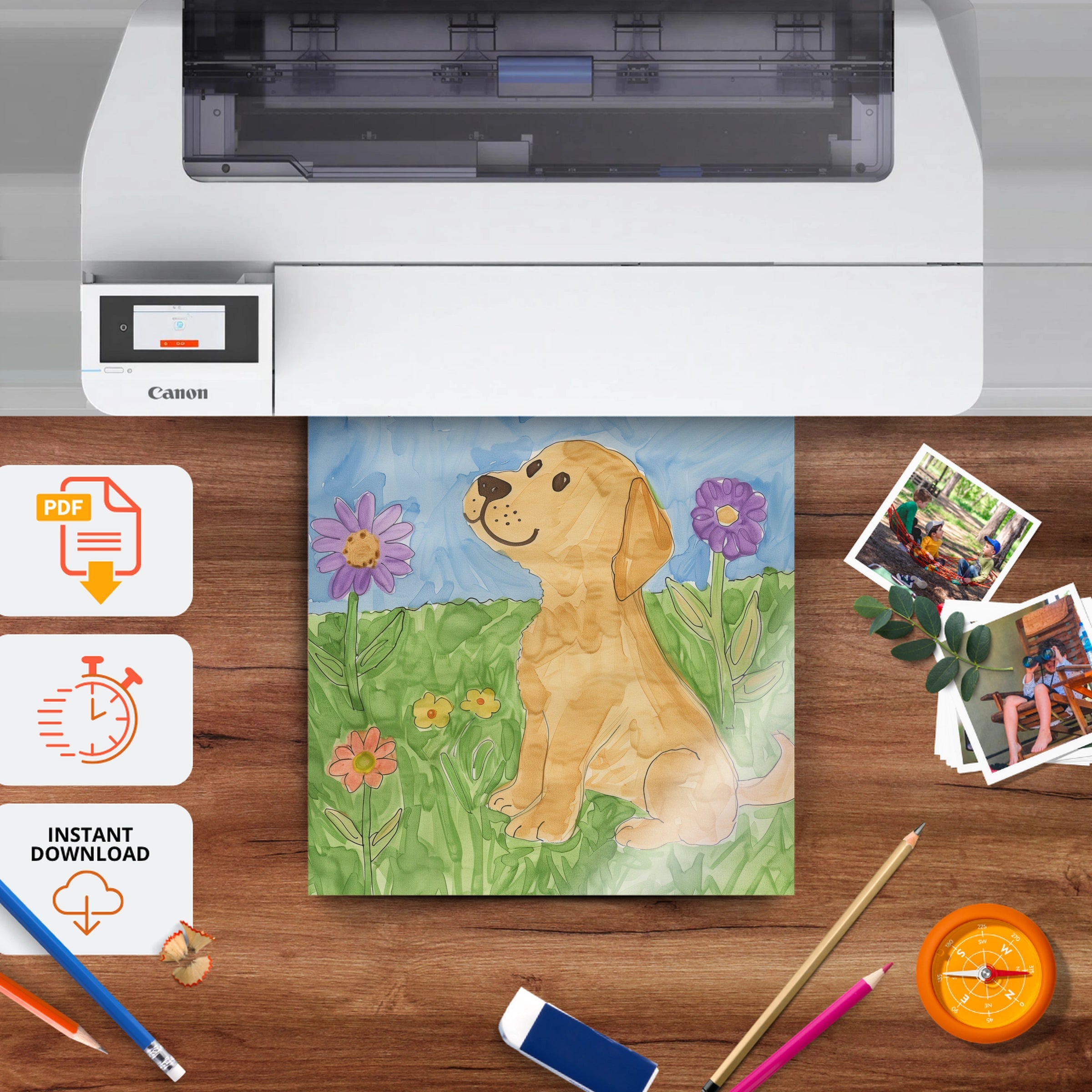 Dog in a Meadow Nursery Print - printable nursery wall art, instant download to print at home