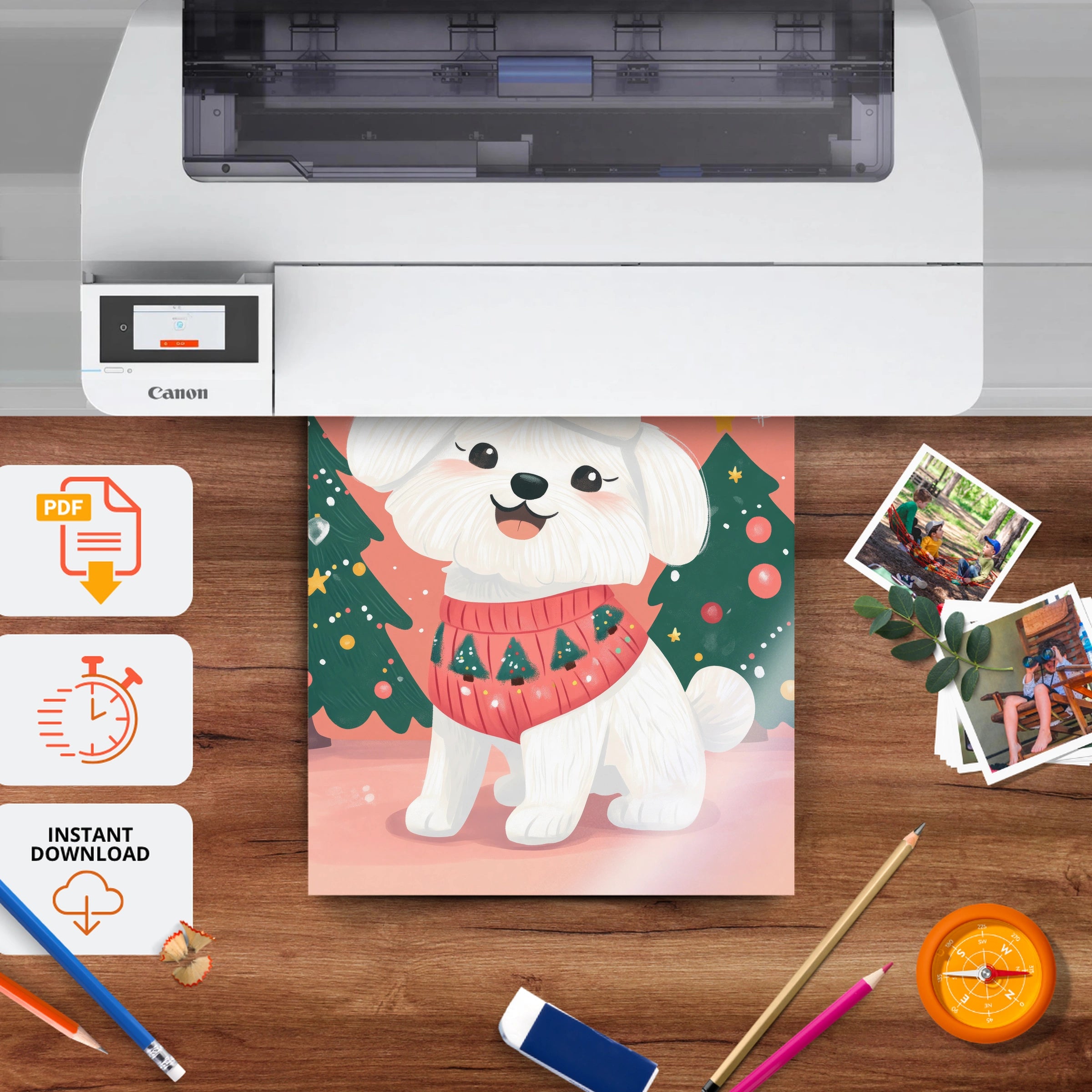 Dog in a Sweater Christmas Print - printable nursery wall art, instant download to print at home