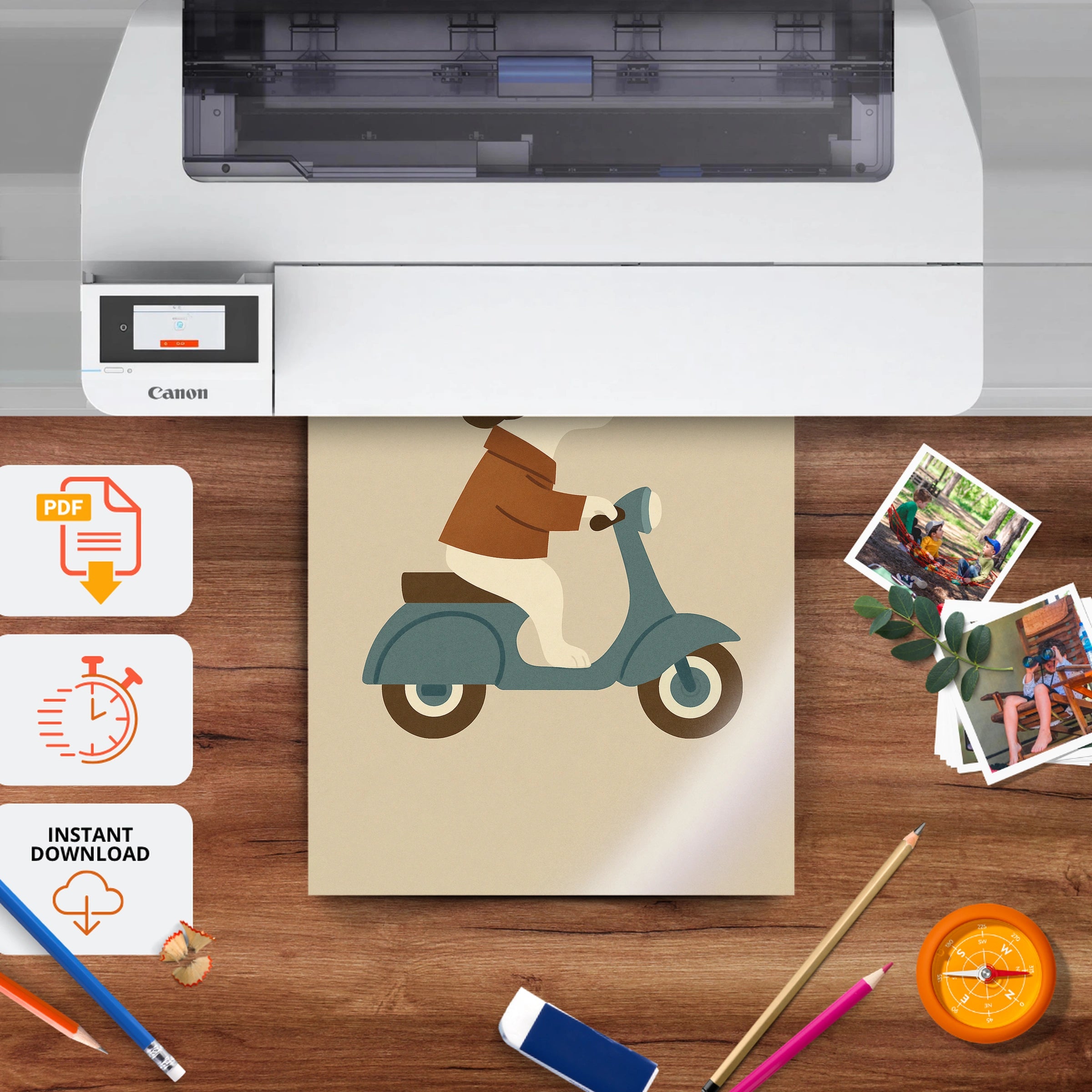 Dog on a Scooter Nursery Print - printable nursery wall art, instant download to print at home