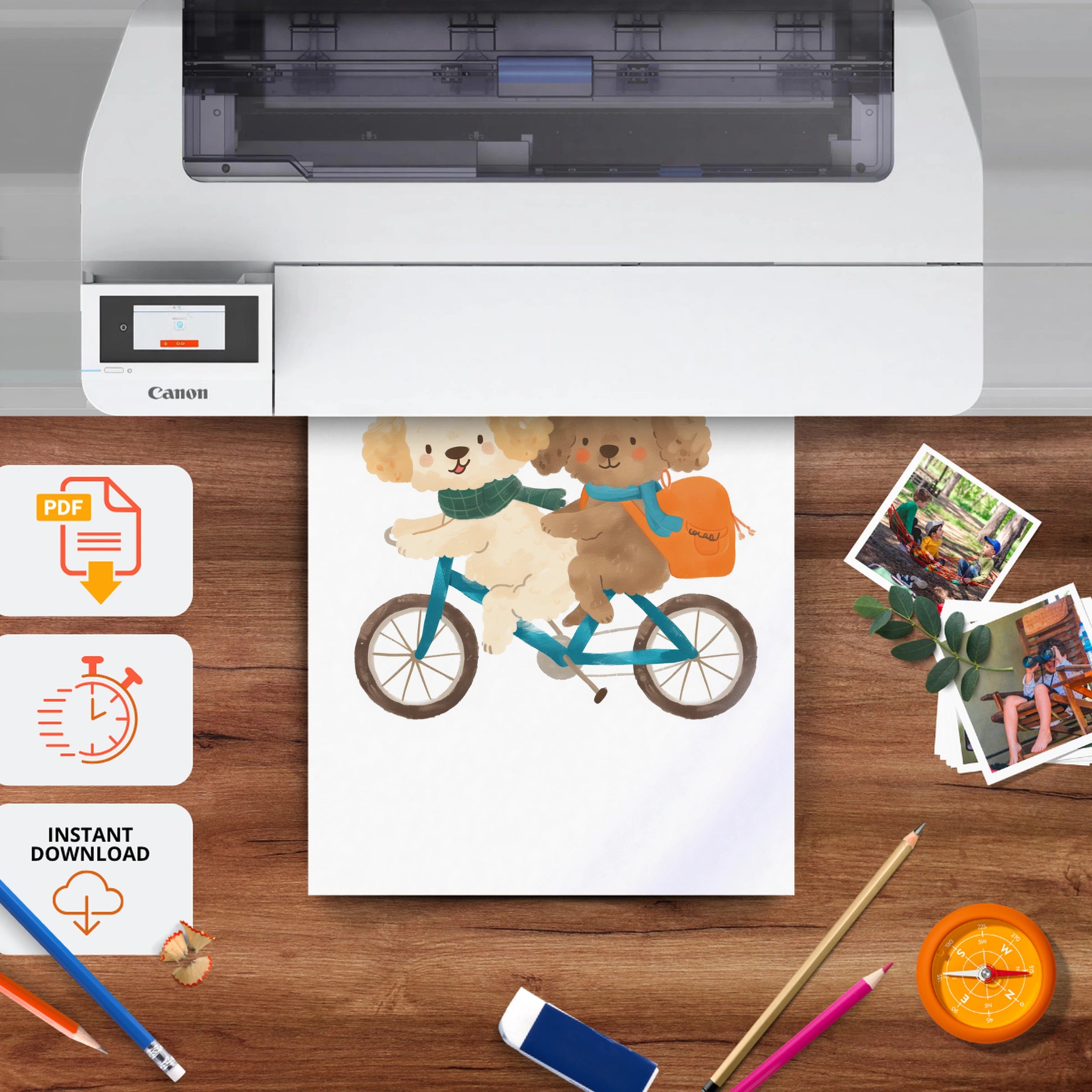 Dogs on a Bicycle Nursery Print - printable nursery wall art, instant download to print at home