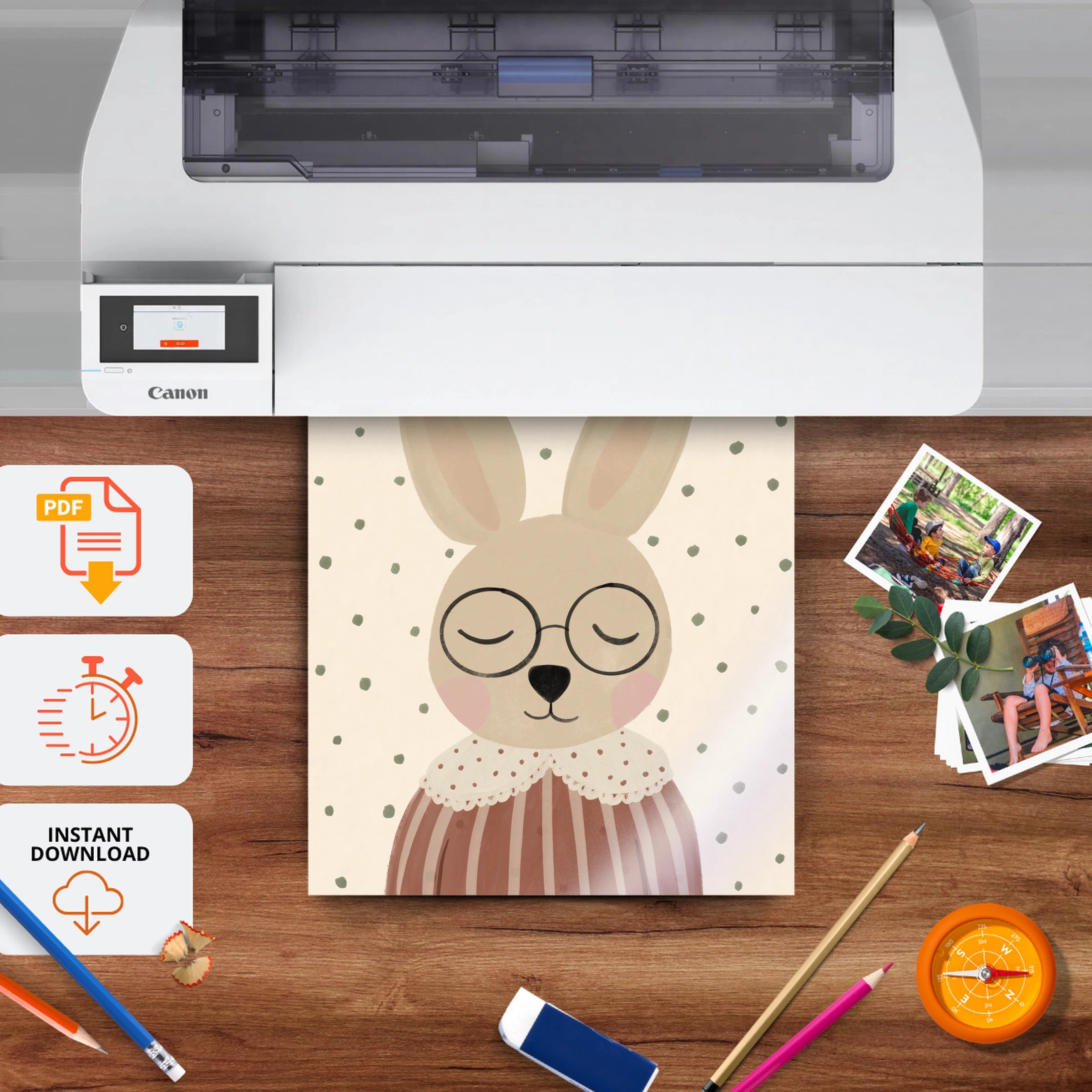 Dreaming Bunny Nursery Print - printable nursery wall art, instant download to print at home