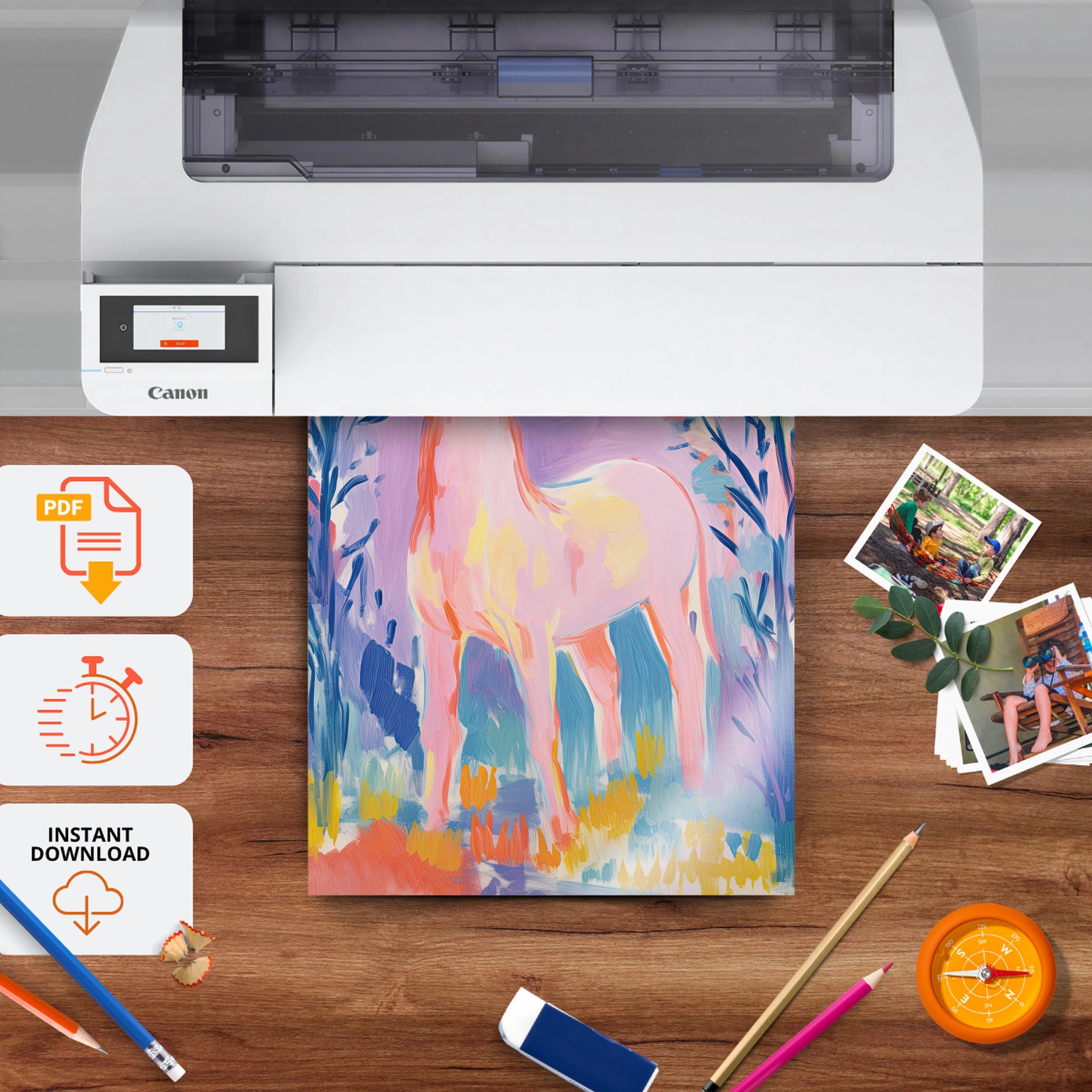 Dreamy Pink Horse Nursery Print - printable nursery wall art, instant download to print at home