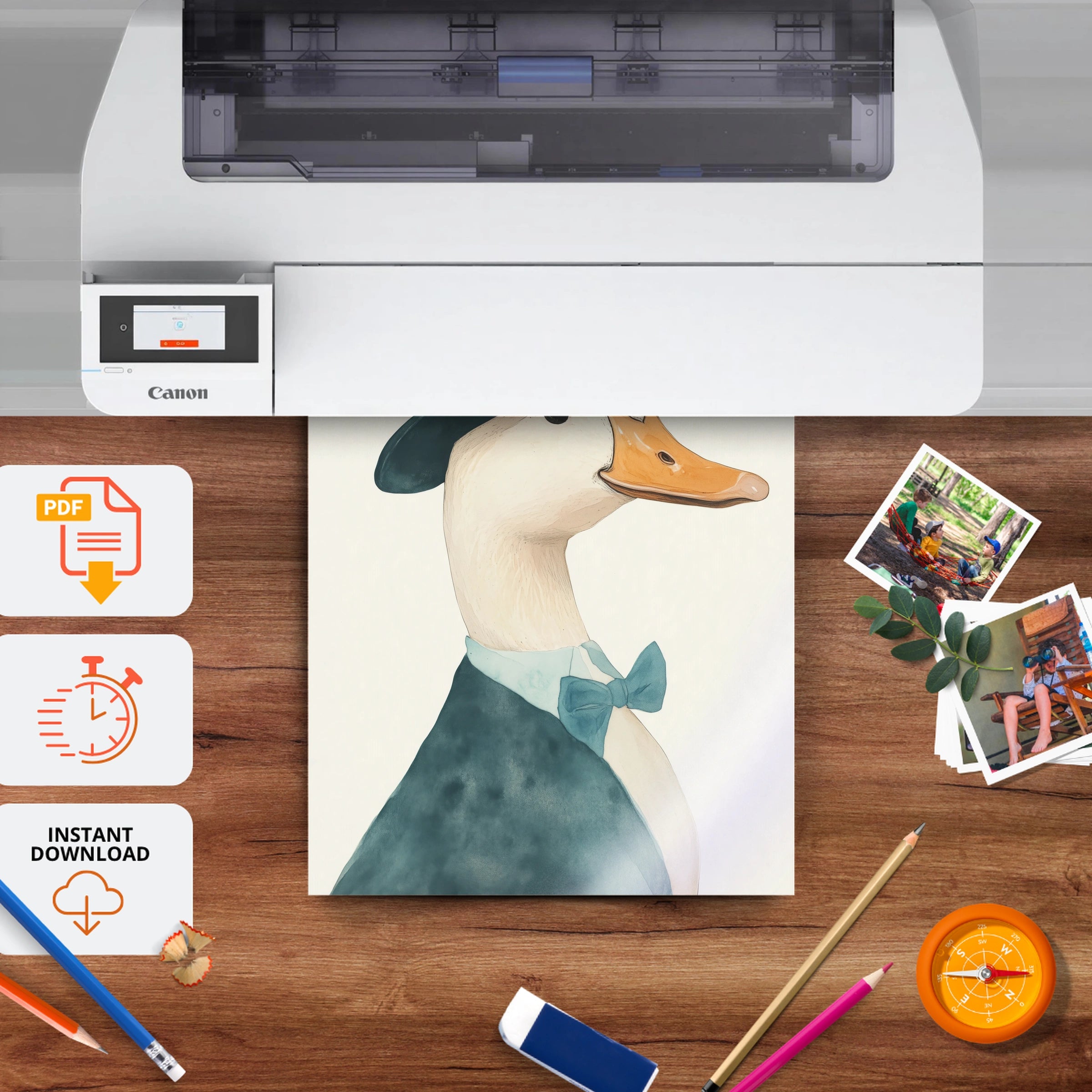 Duck in a Hat and Coat Nursery Print - printable nursery wall art, instant download to print at home