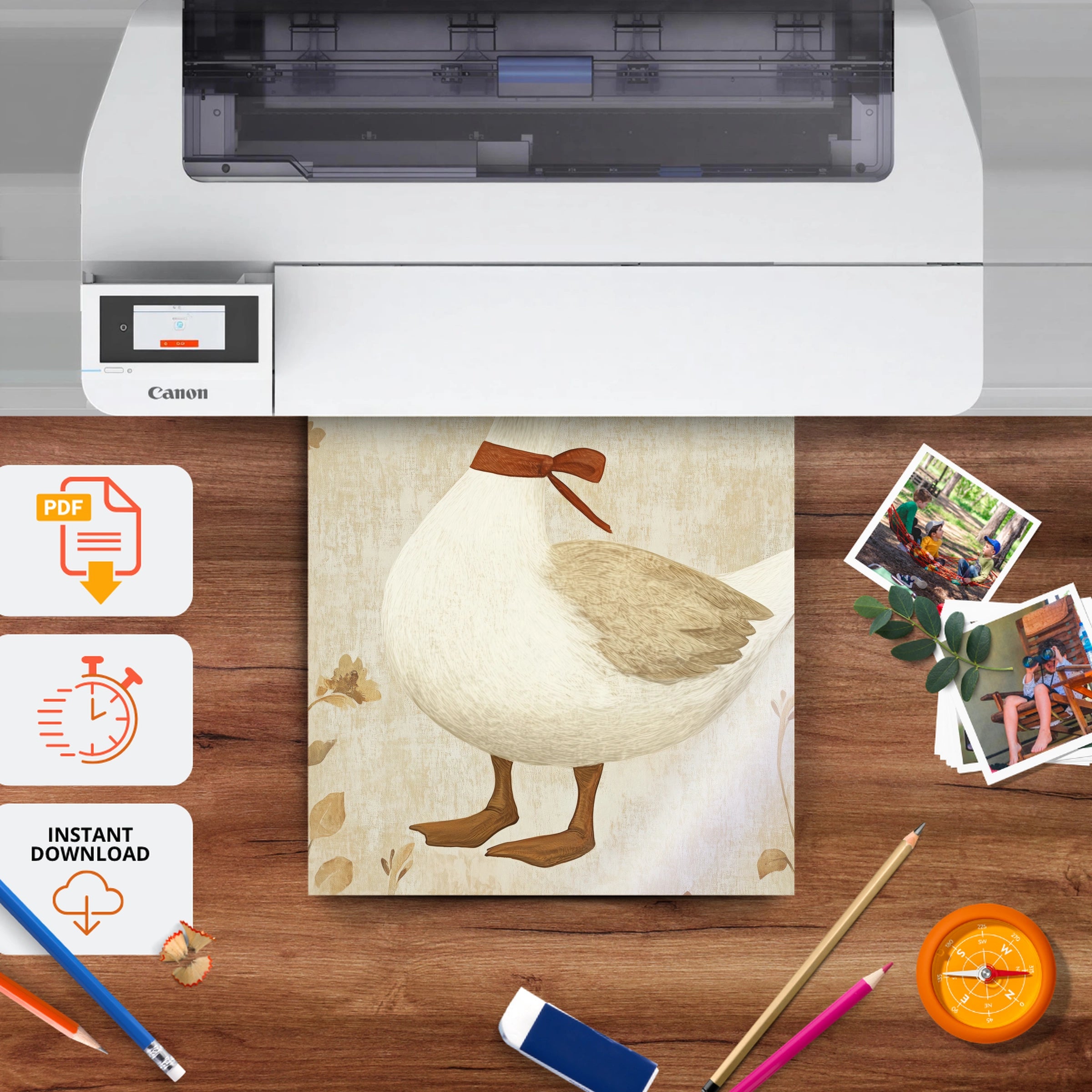 Duck with a Bow Nursery Print - printable nursery wall art, instant download to print at home