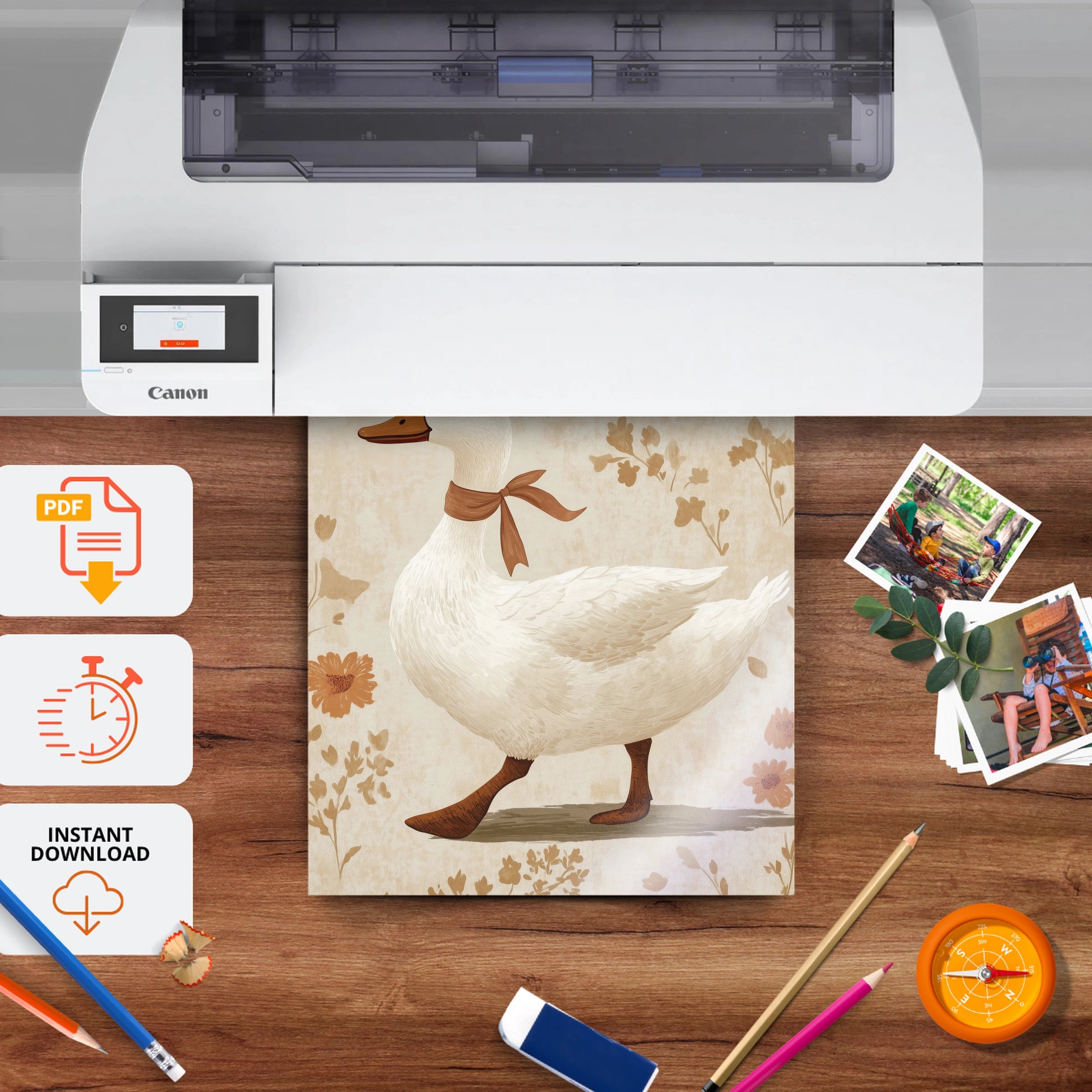 Duck with a Scarf Nursery Print - printable nursery wall art, instant download to print at home