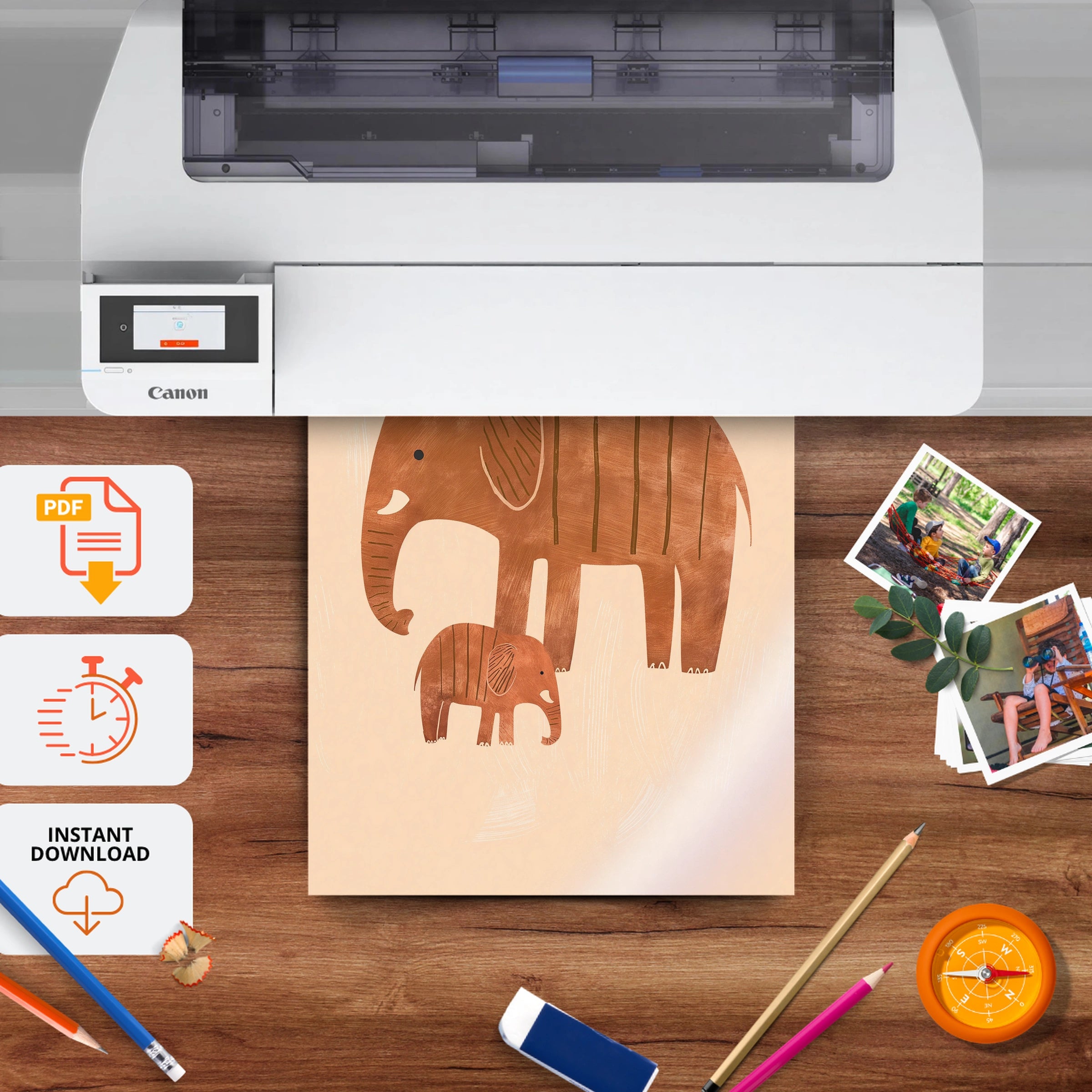 Elephant and Calf Nursery Print - printable nursery wall art, instant download to print at home