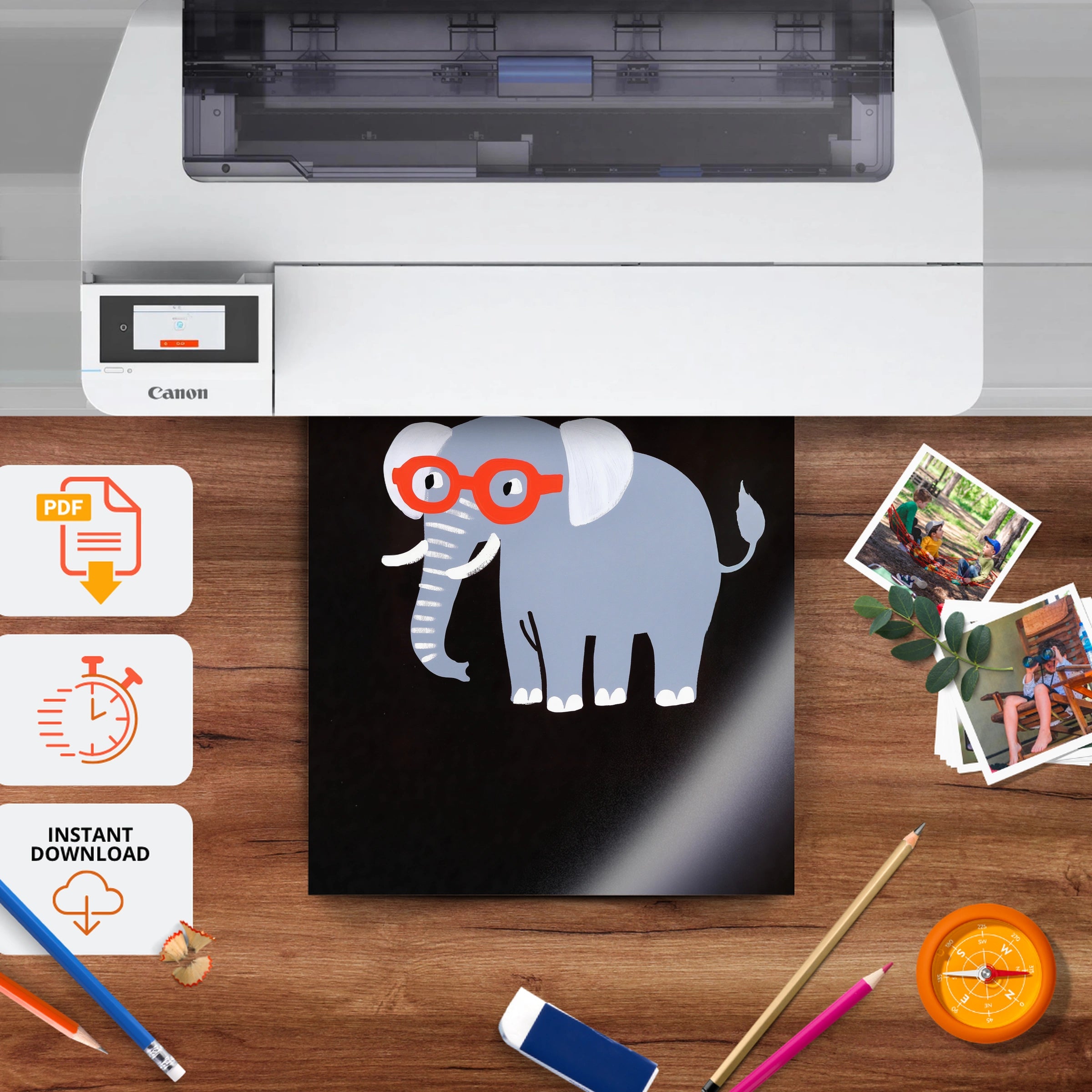 Elephant in Glasses Nursery Print - printable nursery wall art, instant download to print at home
