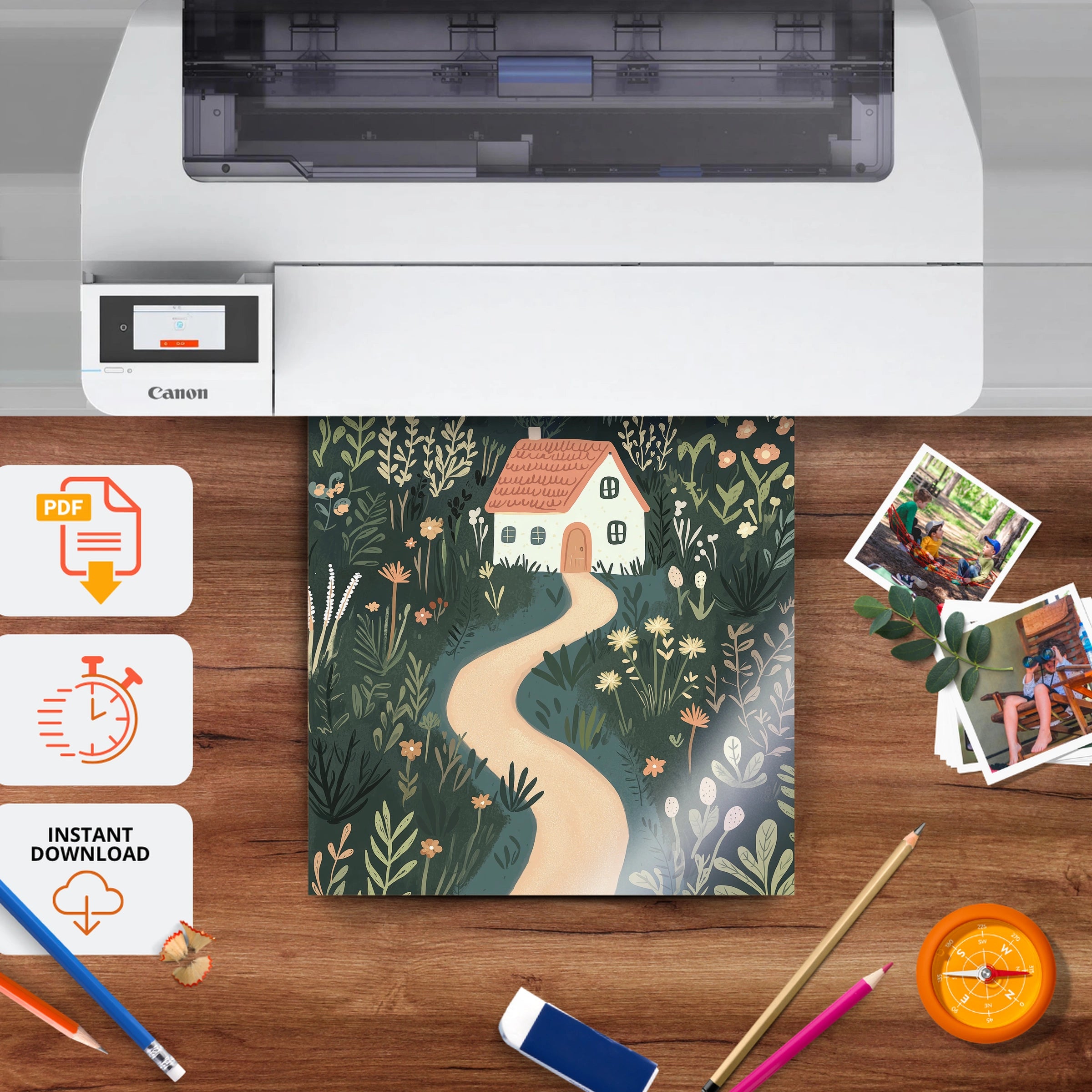 Enchanted Forest Village Nursery Print - printable nursery wall art, instant download to print at home