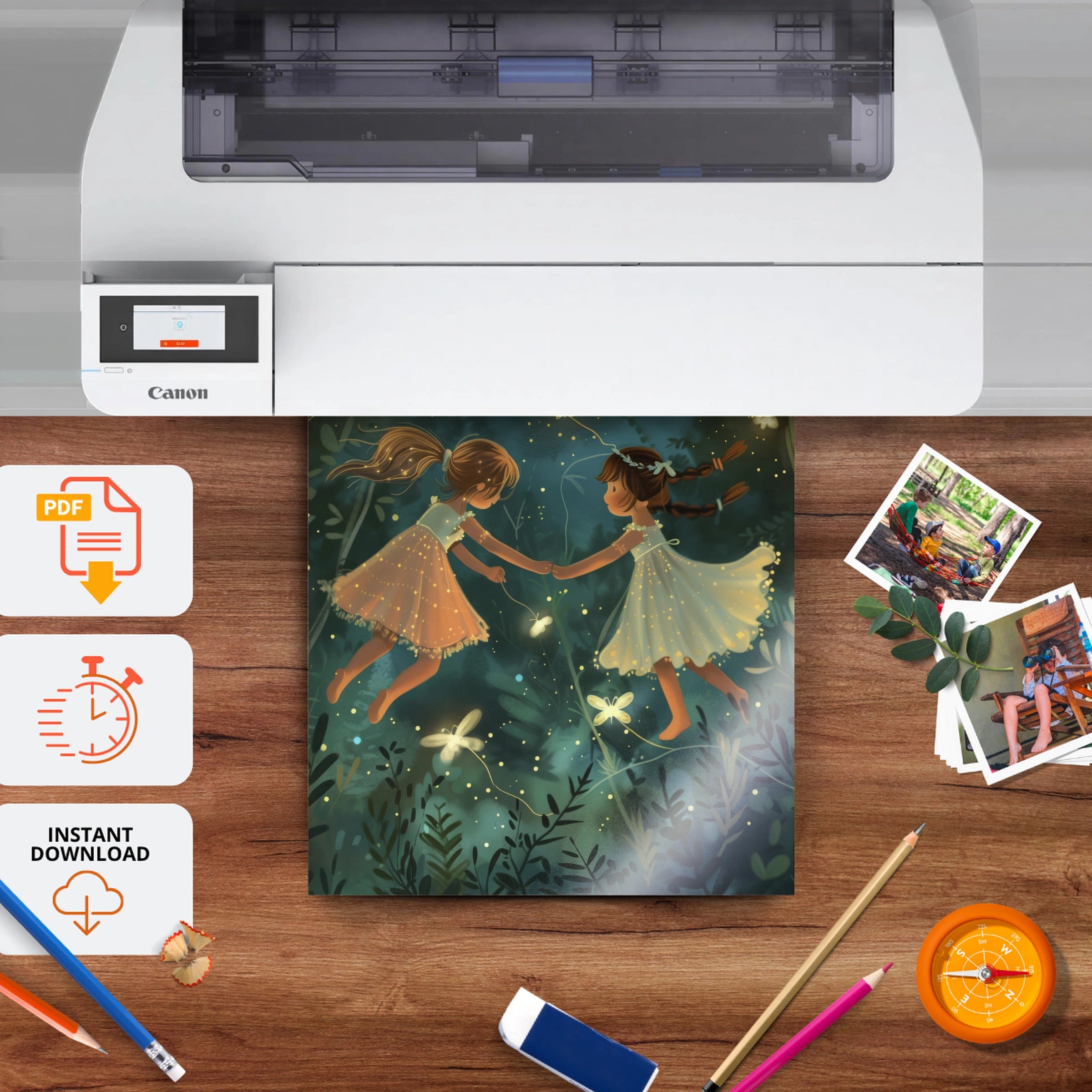Fairies in the Forest Nursery Print - printable nursery wall art, instant download to print at home