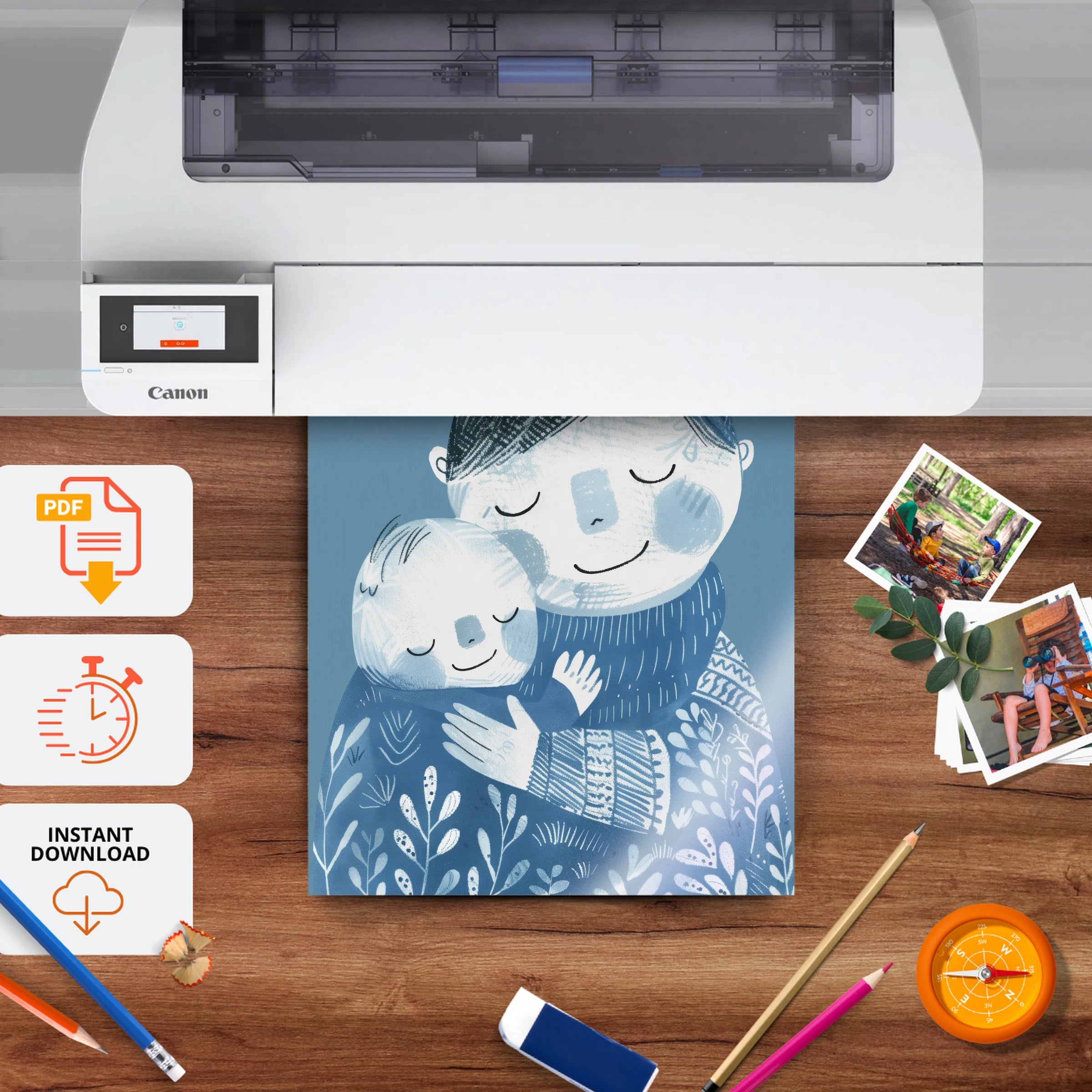 Father and Son Hug Nursery Print - printable nursery wall art, instant download to print at home