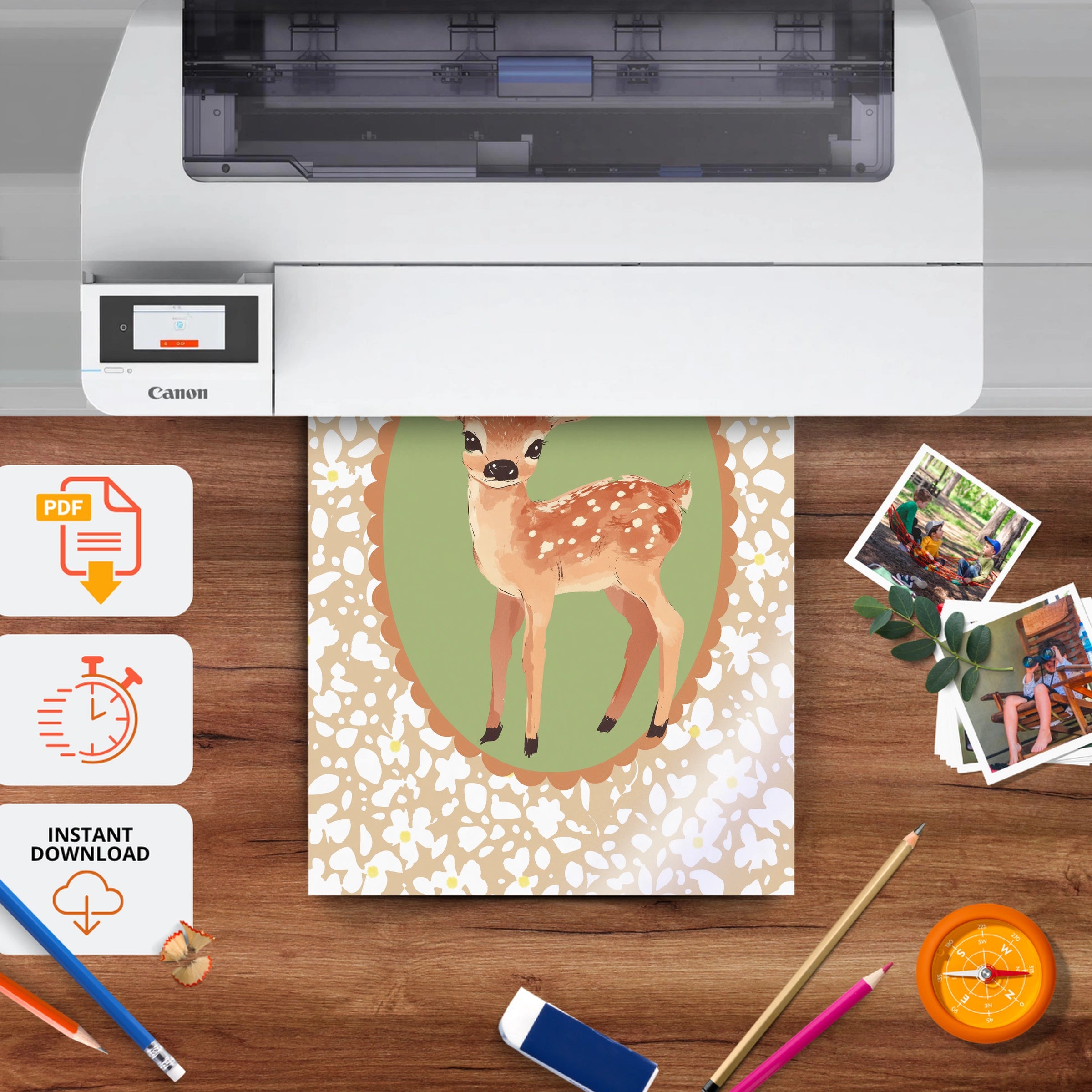 Fawn Cameo Nursery Print - printable nursery wall art, instant download to print at home
