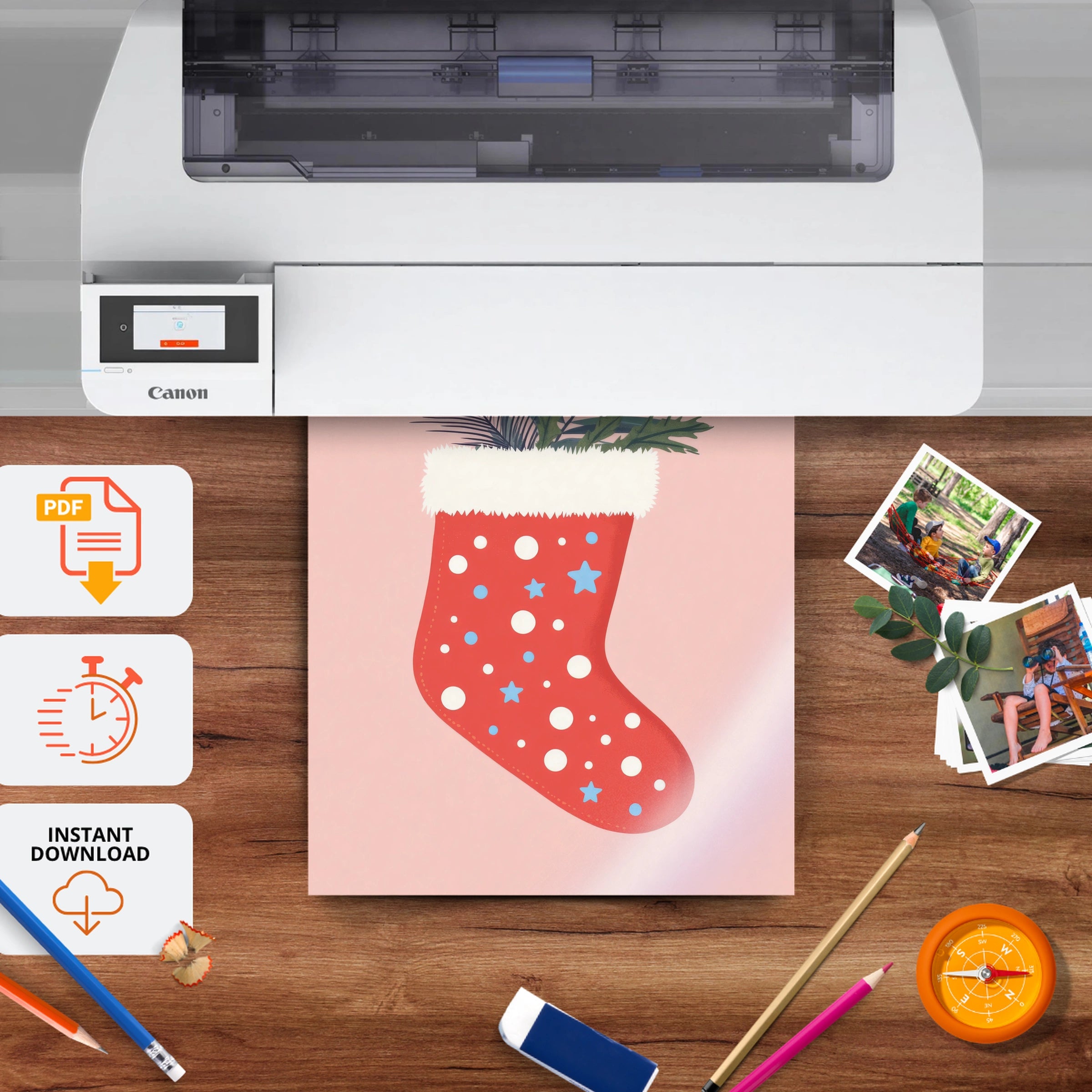 Festive Stocking Christmas Print - printable nursery wall art, instant download to print at home
