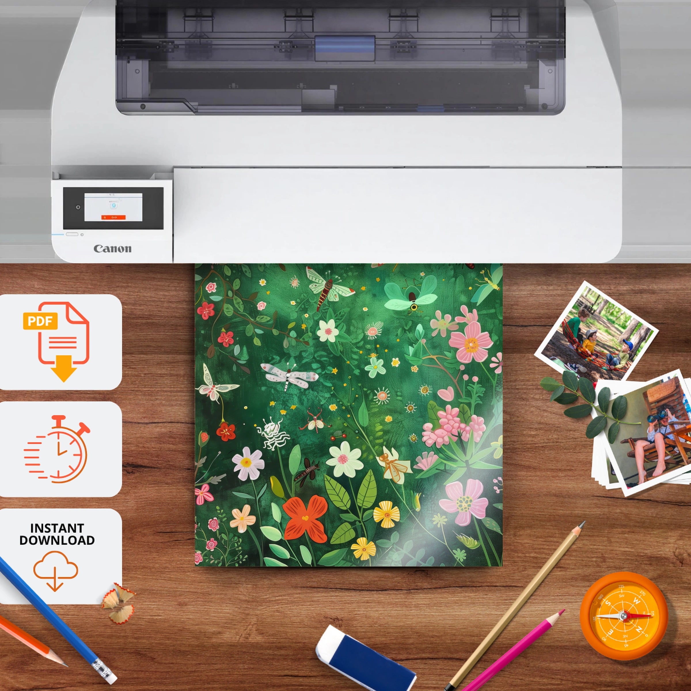 Flower and Butterfly Meadow Nursery Print - printable nursery wall art, instant download to print at home