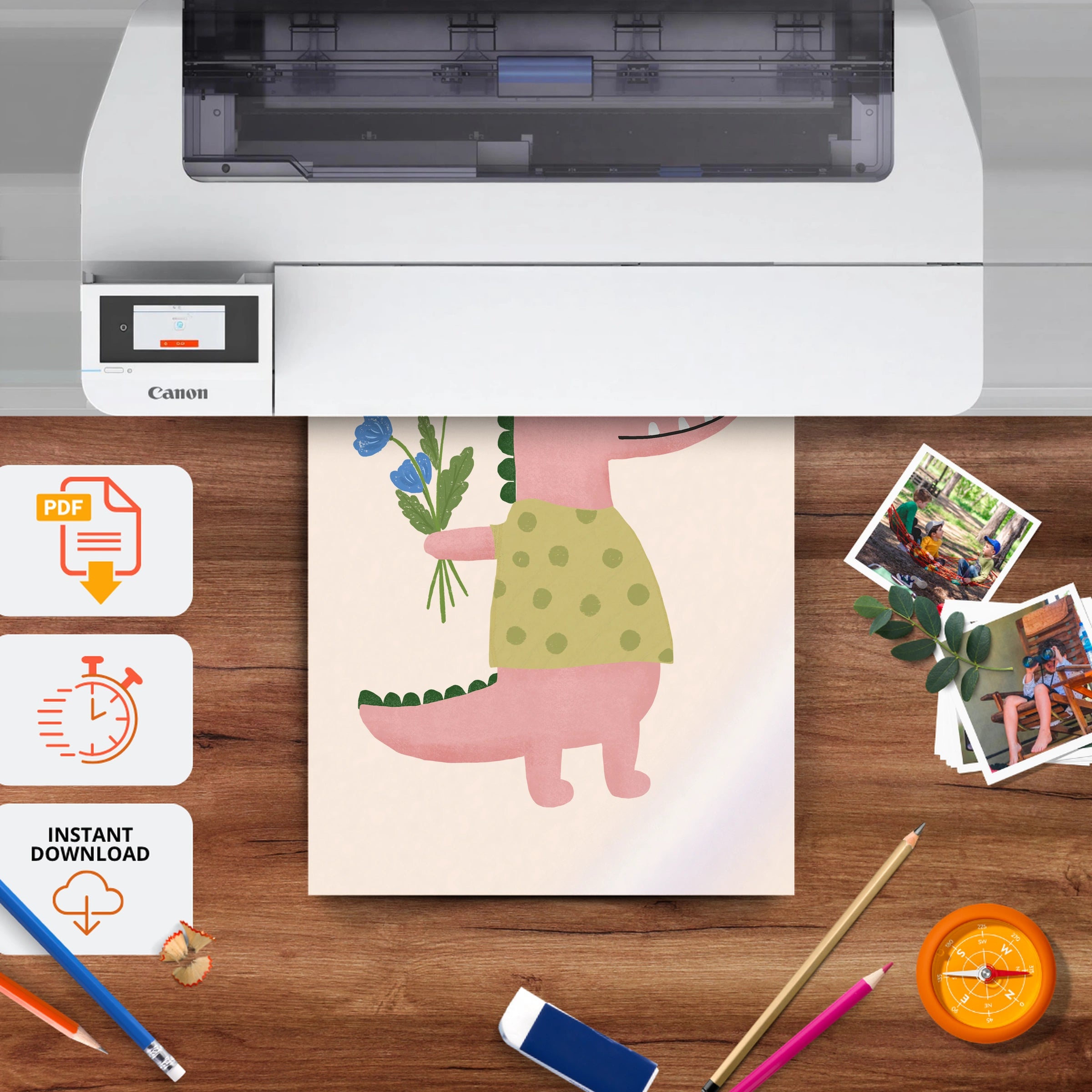 Flower Crocodile Nursery Print - printable nursery wall art, instant download to print at home