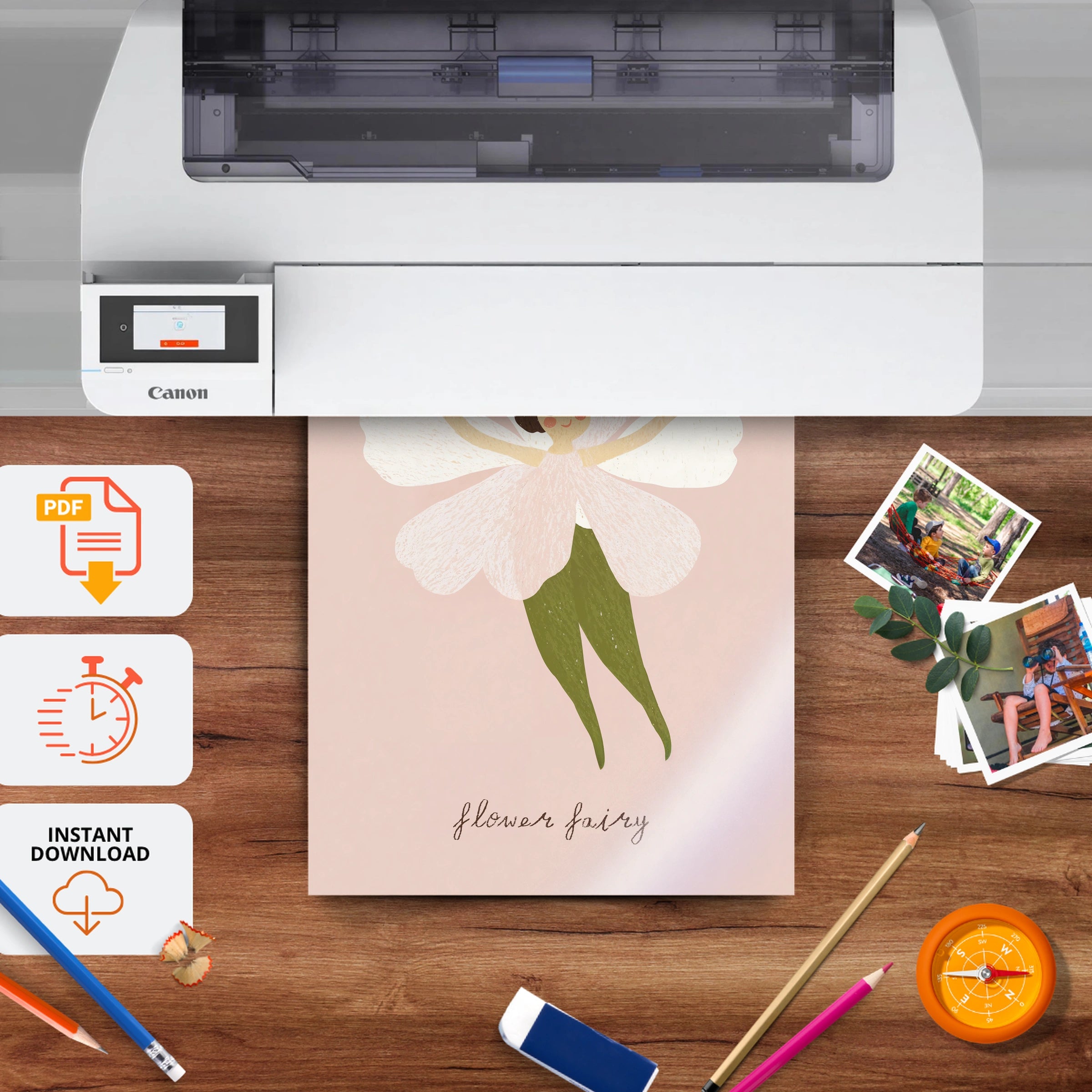 Flower Fairy Nursery Print - printable nursery wall art, instant download to print at home