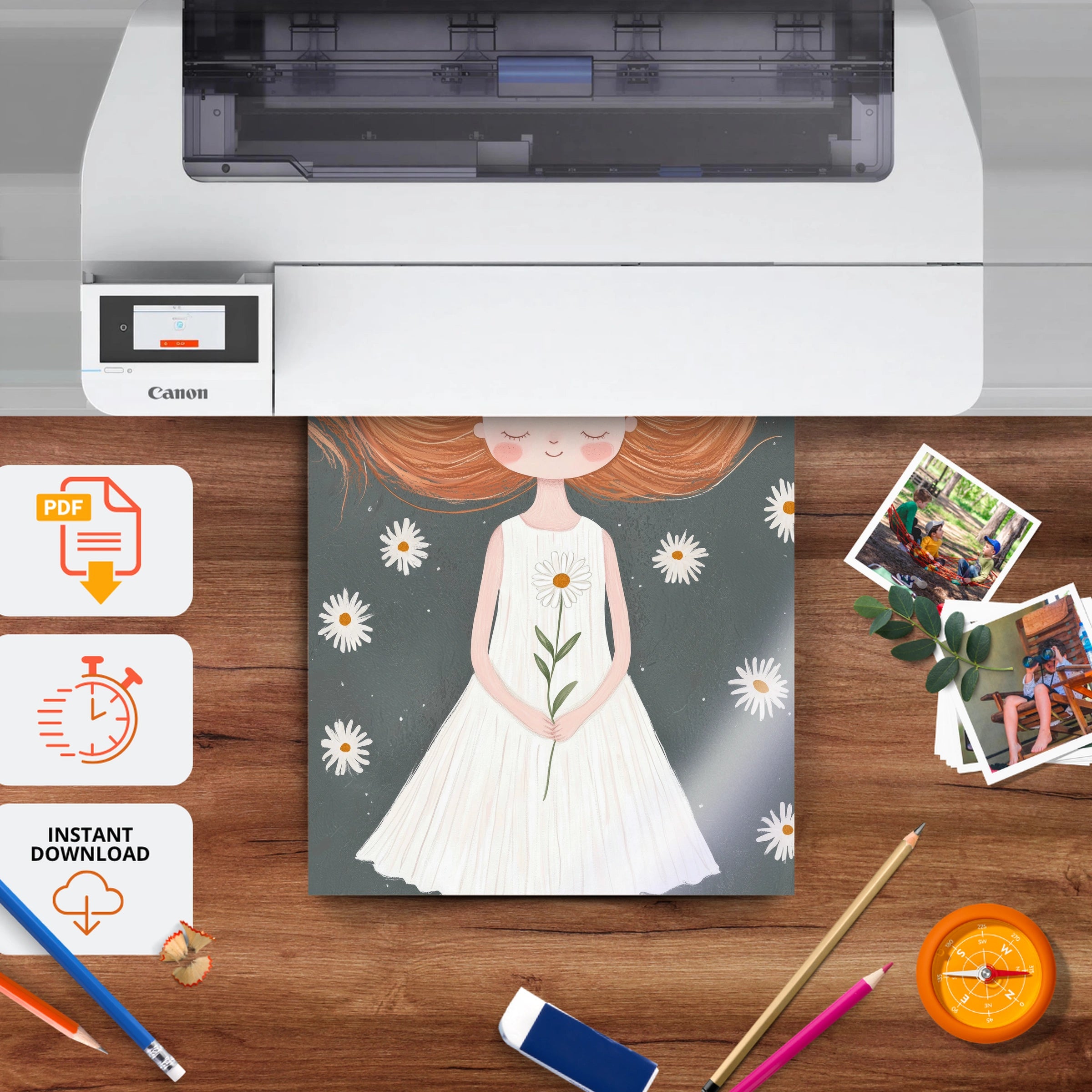 Flower Girl Nursery Print - printable nursery wall art, instant download to print at home
