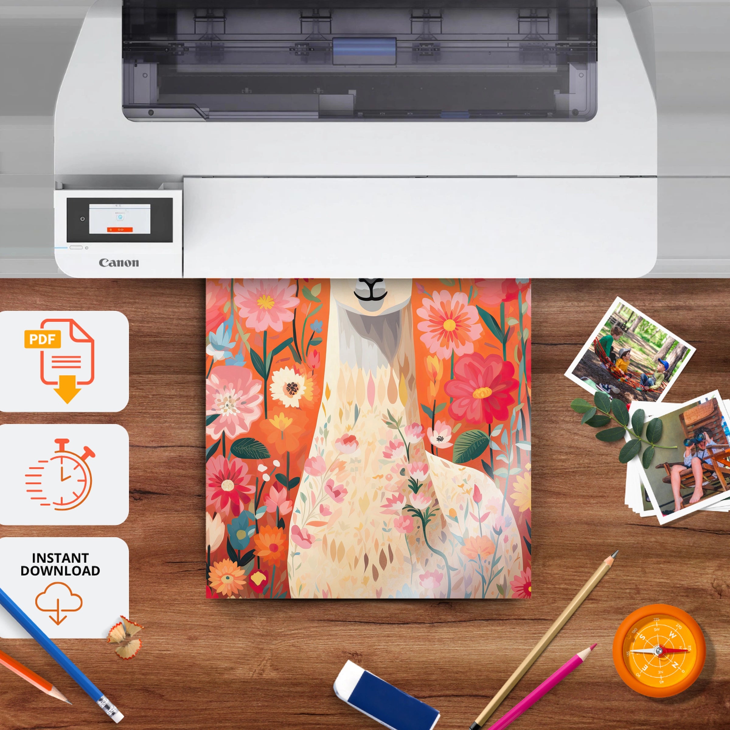 Flower Llama Nursery Print - printable nursery wall art, instant download to print at home