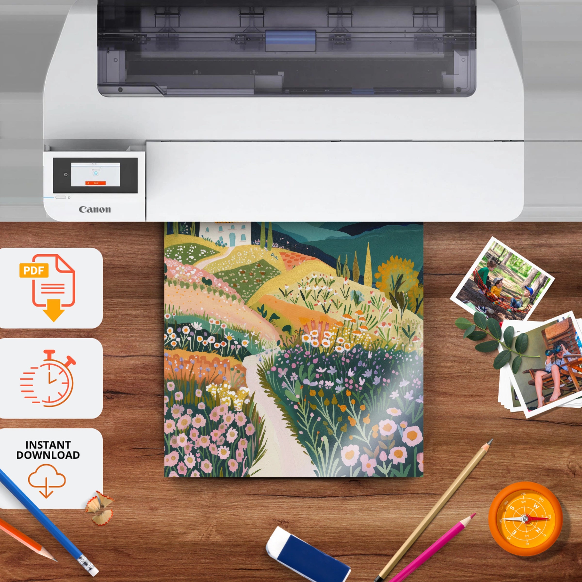 Flower Valley Nursery Print - printable nursery wall art, instant download to print at home