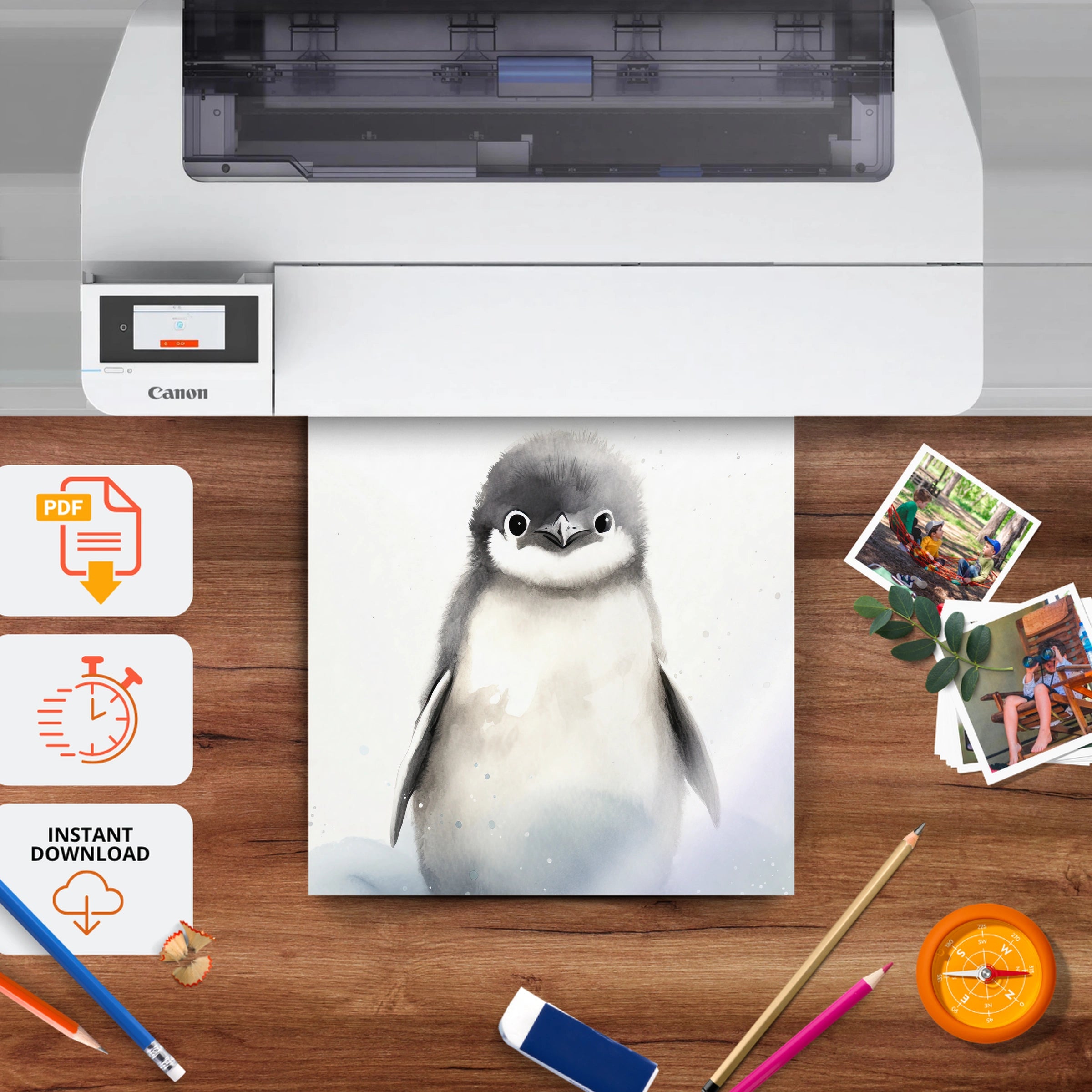 Fluffy Baby Penguin Nursery Print - printable nursery wall art, instant download to print at home