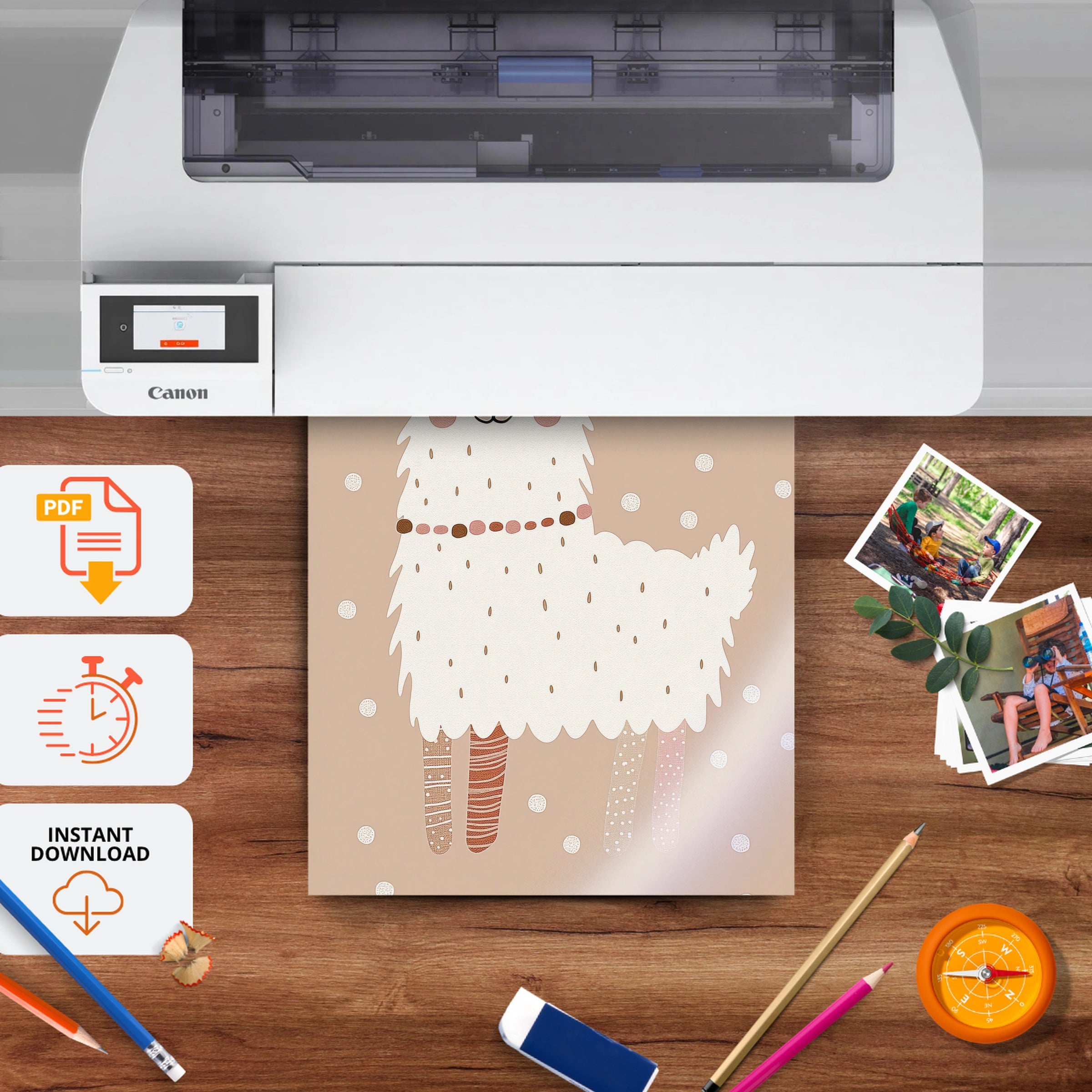 Fluffy Llama Nursery Print - printable nursery wall art, instant download to print at home