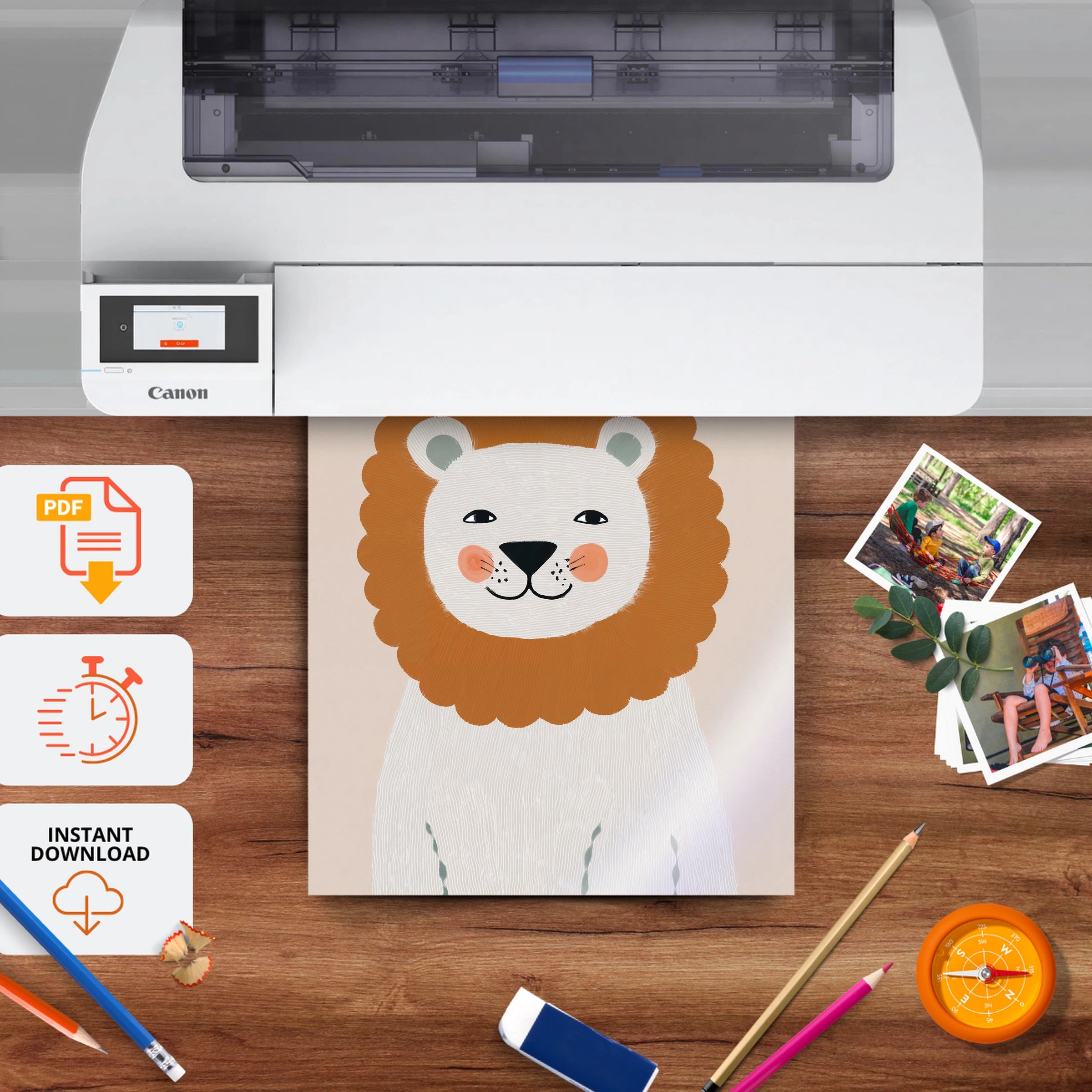 Fluffy Mane Lion Nursery Print - printable nursery wall art, instant download to print at home