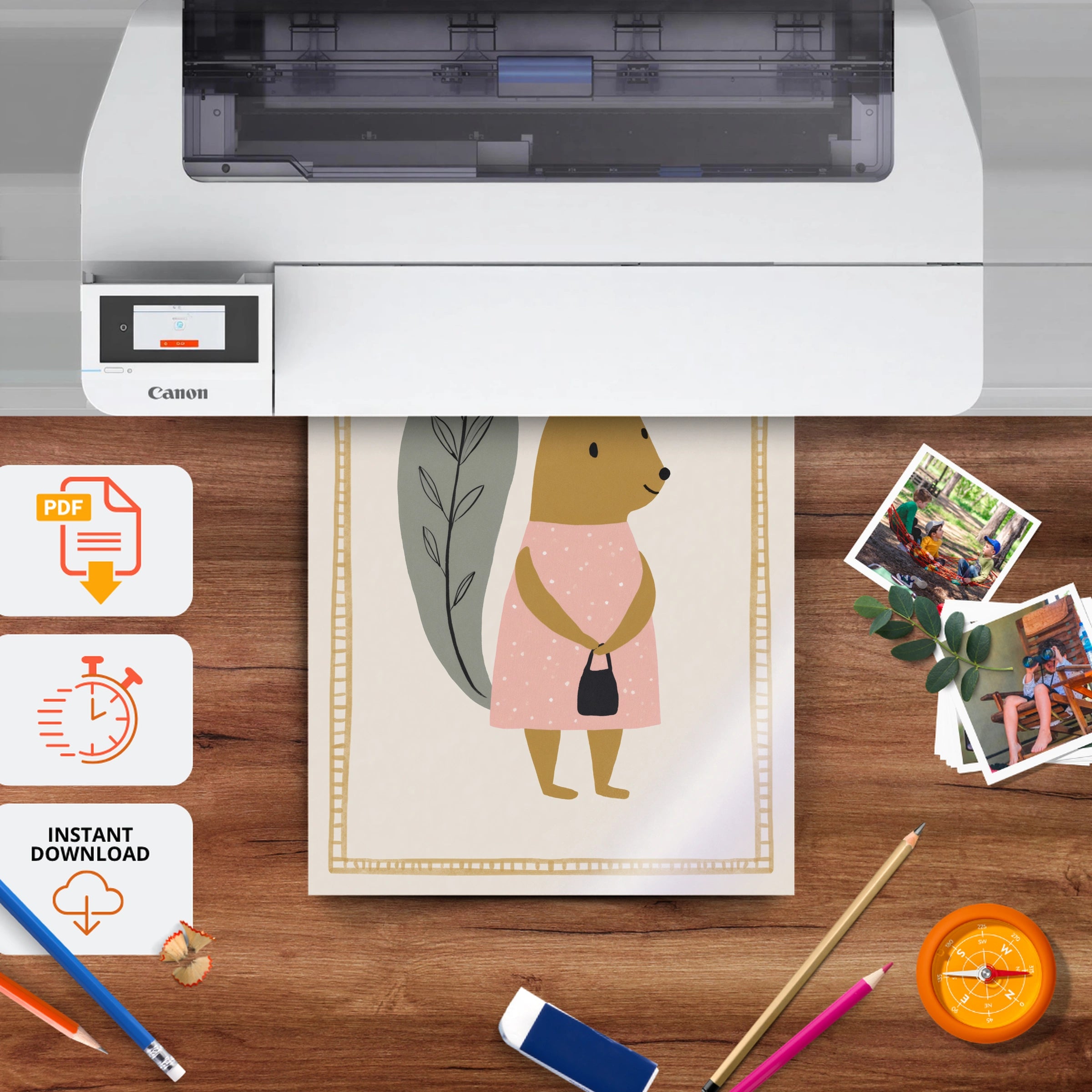 Fluffy Squirrel Nursery Print - printable nursery wall art, instant download to print at home