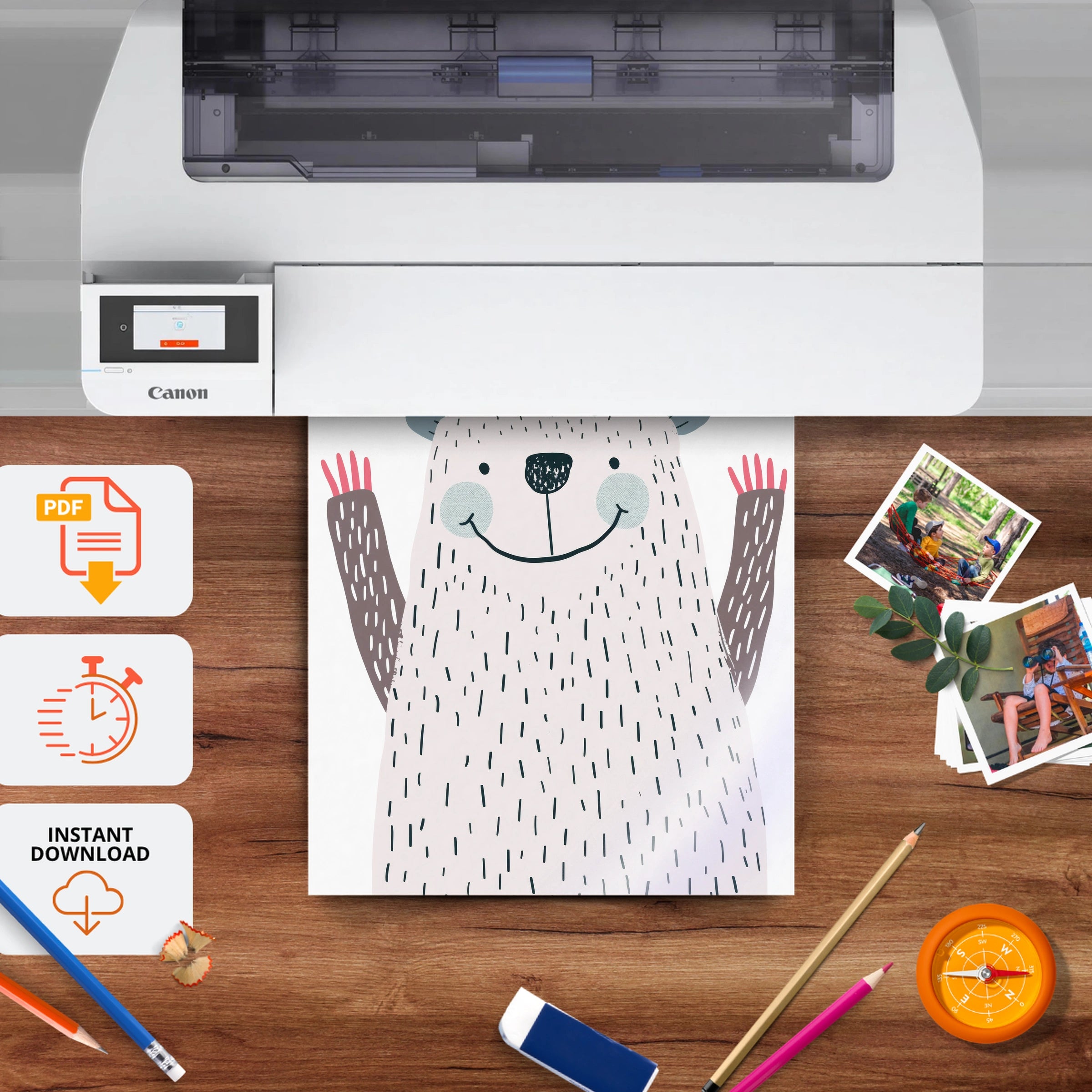 Fluffy White Bear Nursery Print - printable nursery wall art, instant download to print at home