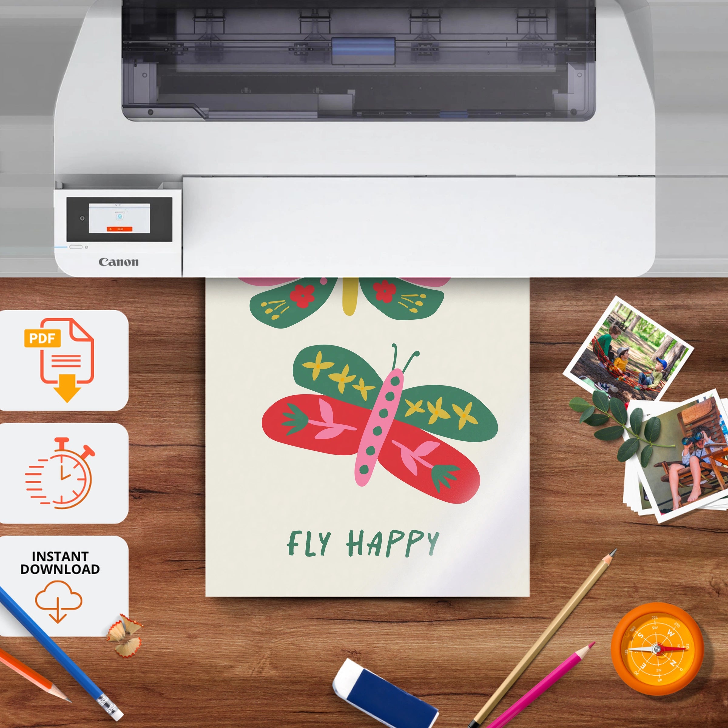 Fly Happy Butterfly Nursery Print - printable nursery wall art, instant download to print at home