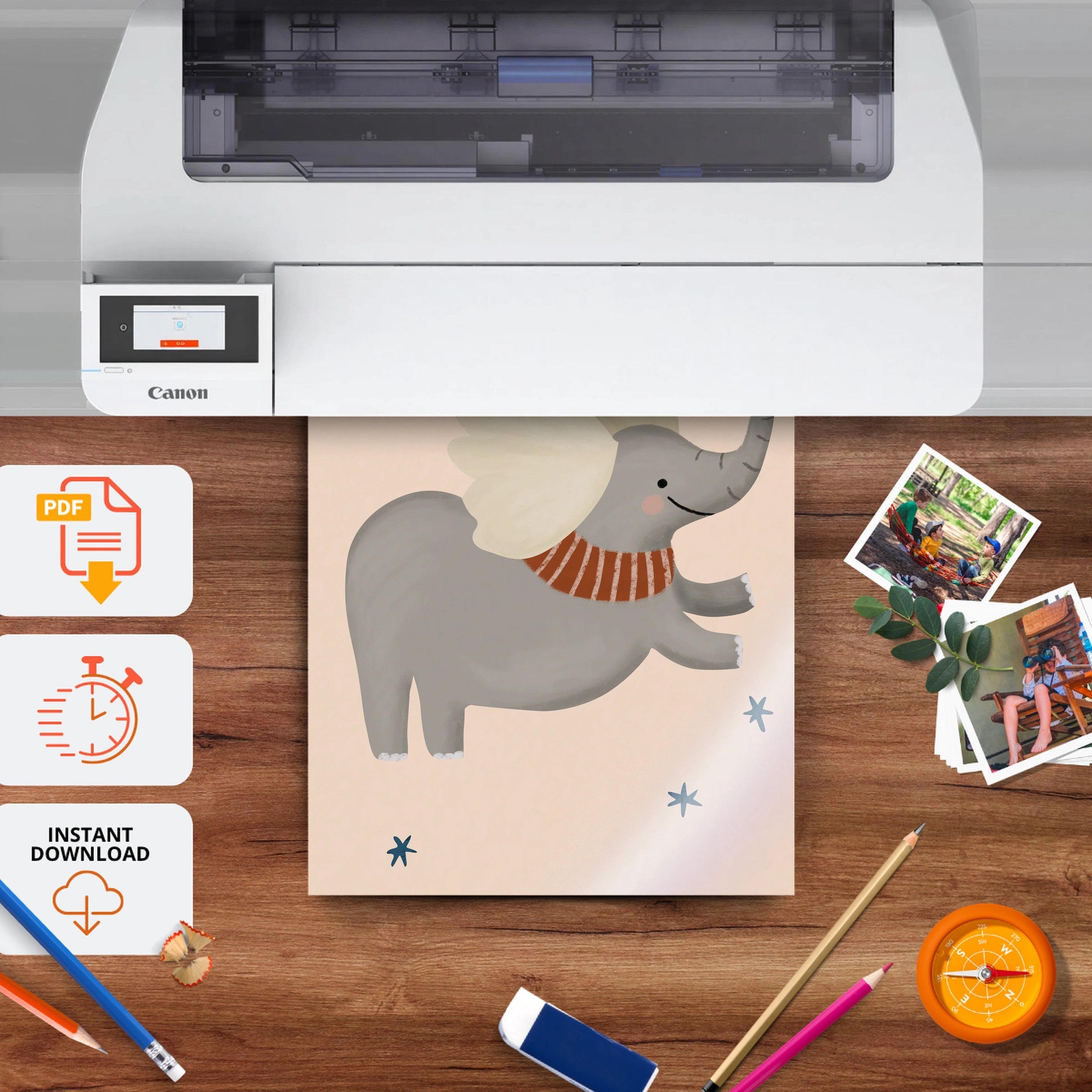 Flying Elephant Nursery Print - printable nursery wall art, instant download to print at home