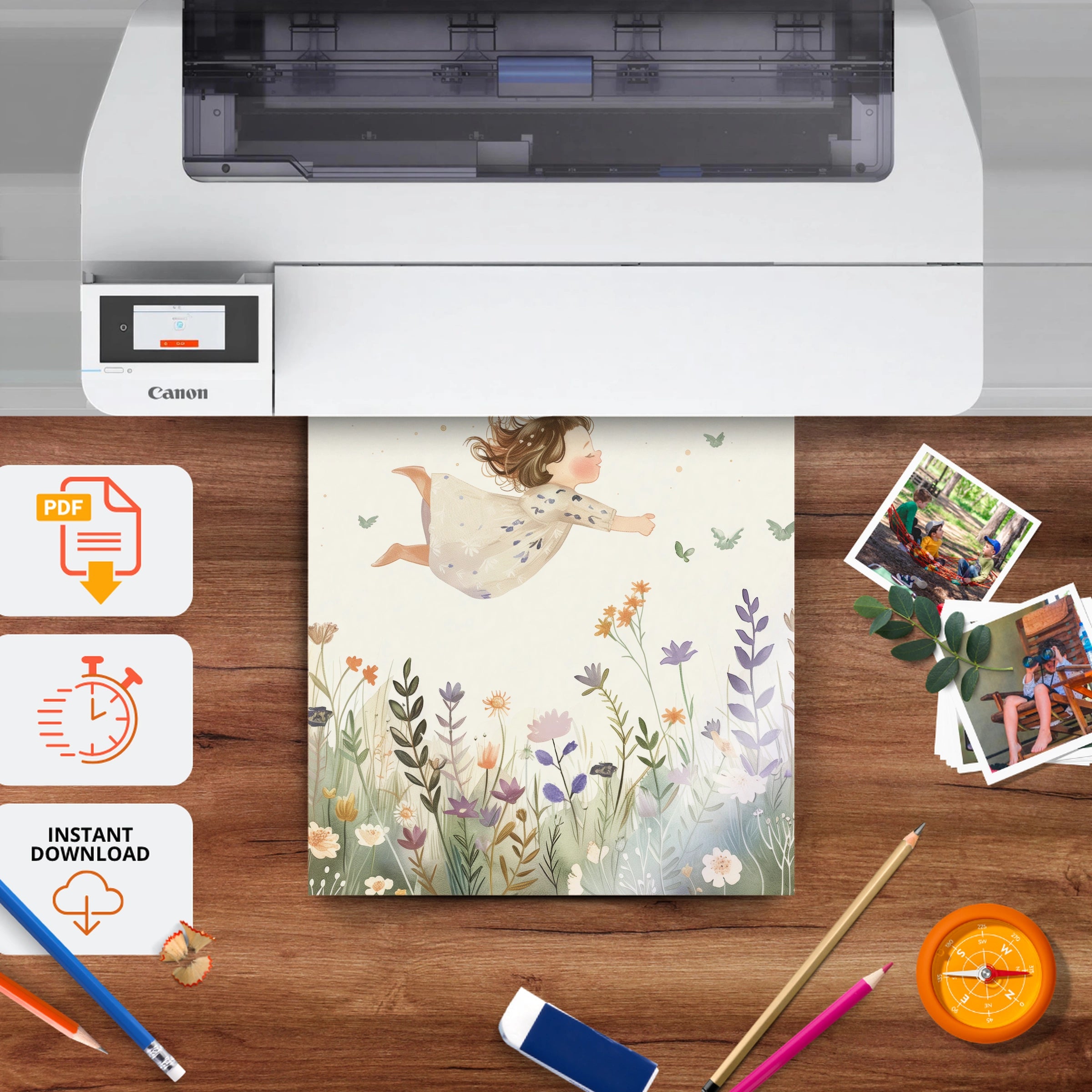 Flying Fairy Girl Nursery Print - printable nursery wall art, instant download to print at home