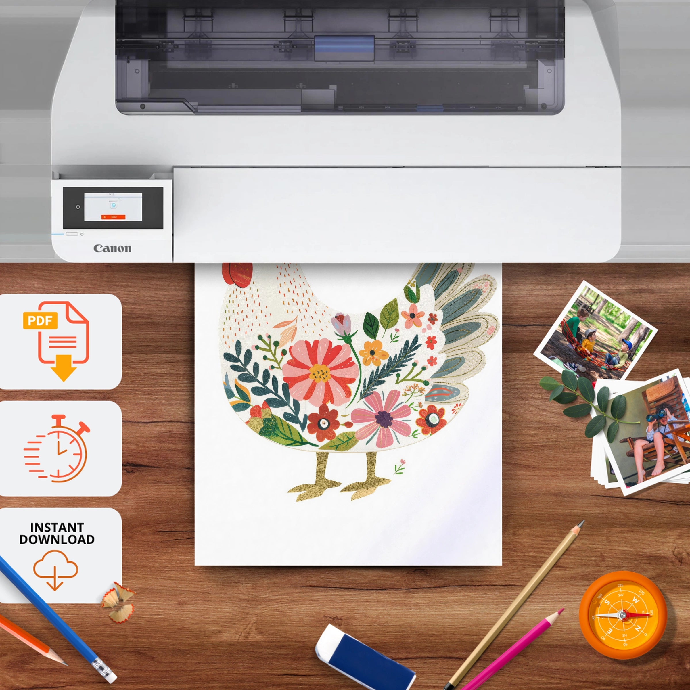 Folk Hen Nursery Print - printable nursery wall art, instant download to print at home