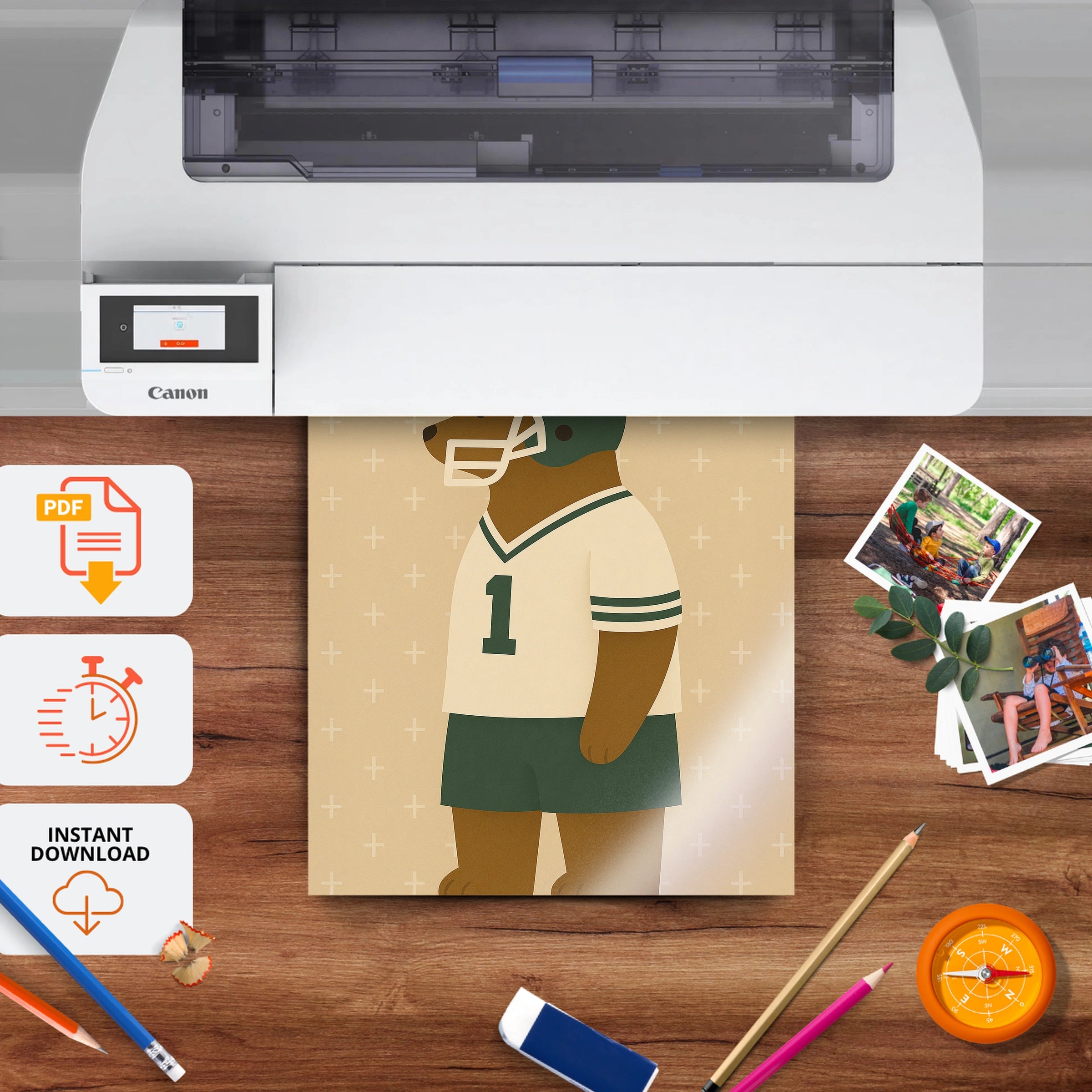Football Bear Nursery Print - printable nursery wall art, instant download to print at home