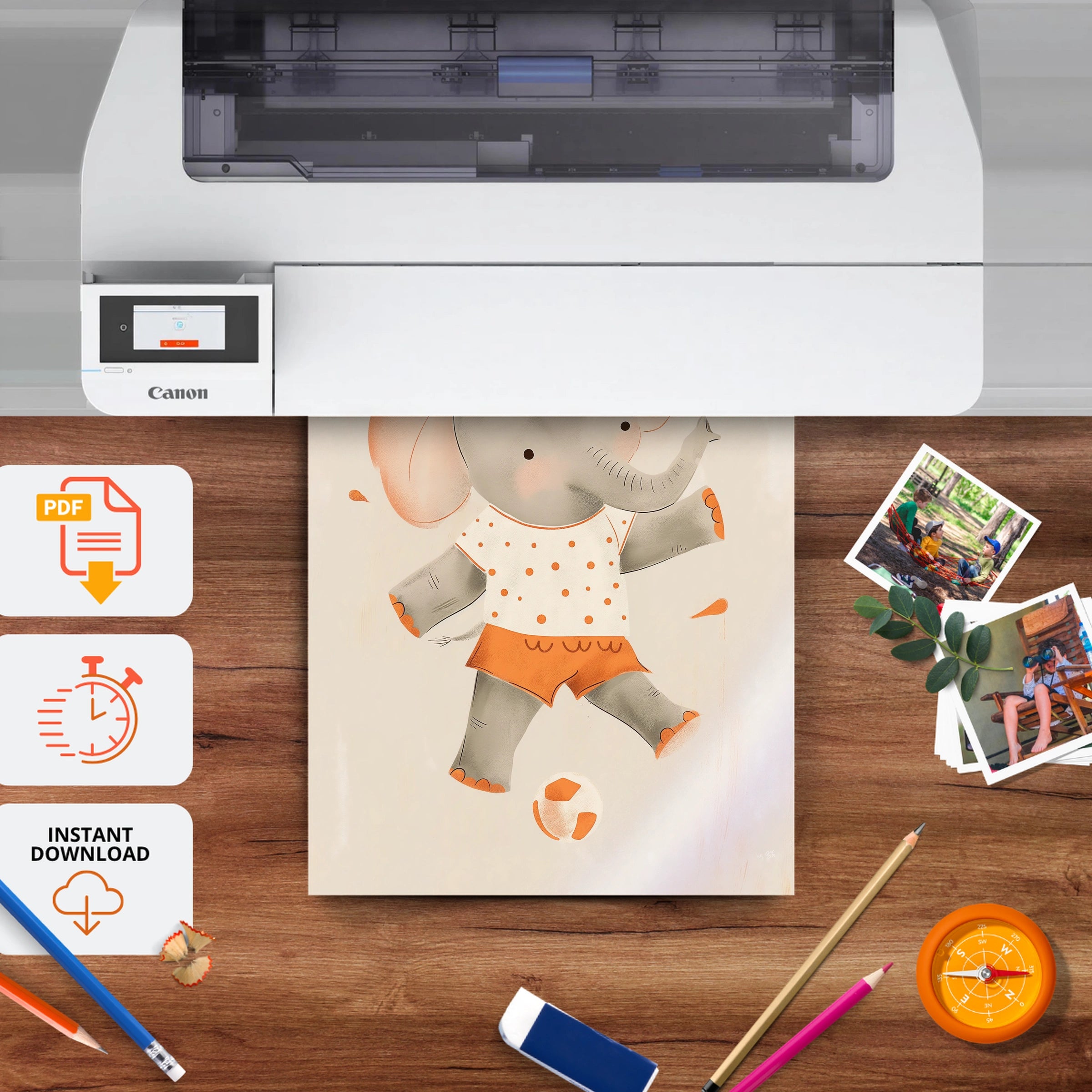 Football Elephant Nursery Print - printable nursery wall art, instant download to print at home