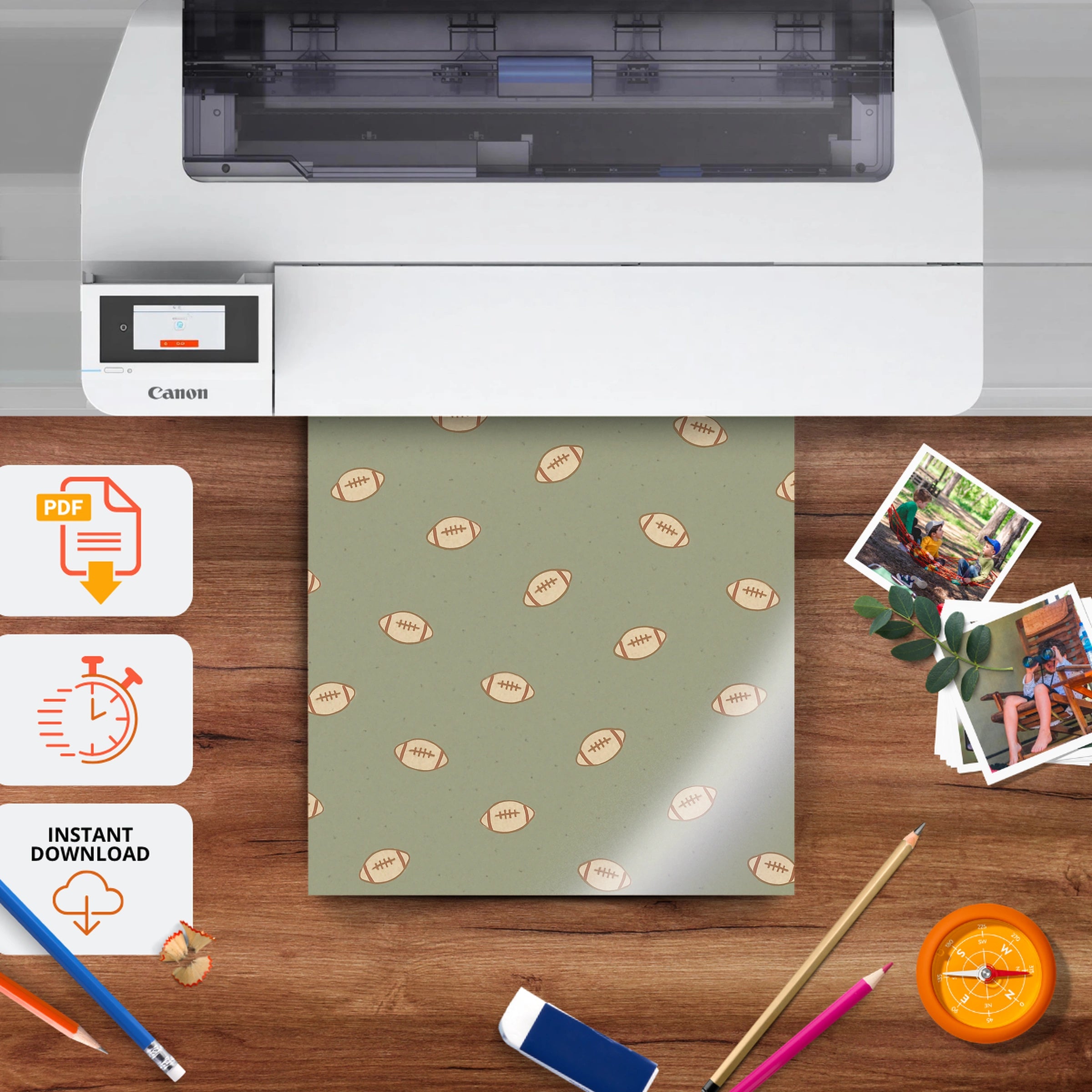 Footballs Pattern Nursery Print - printable nursery wall art, instant download to print at home