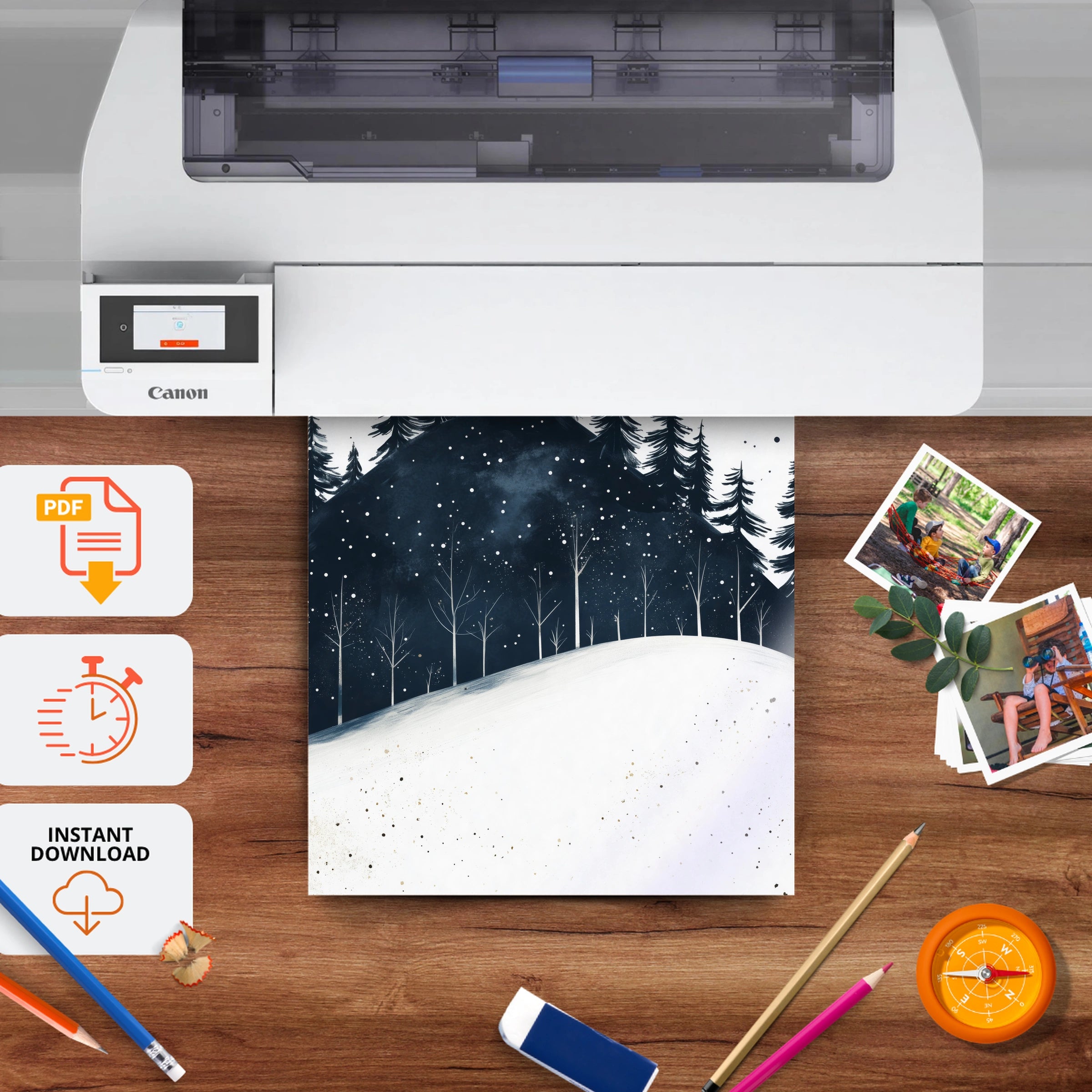 Forest at Night Christmas Print - printable nursery wall art, instant download to print at home