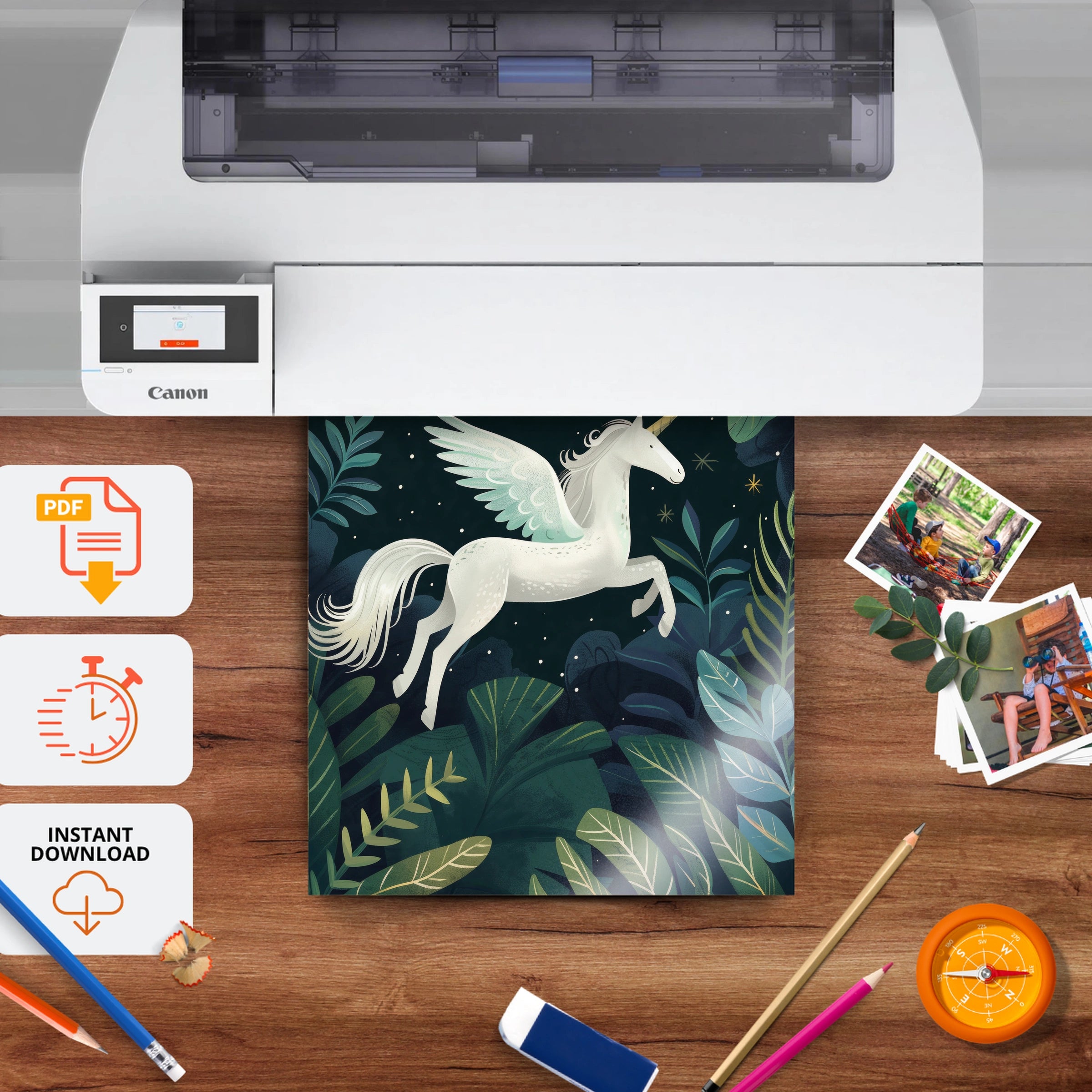 Forest Pegasus Nursery Print - printable nursery wall art, instant download to print at home