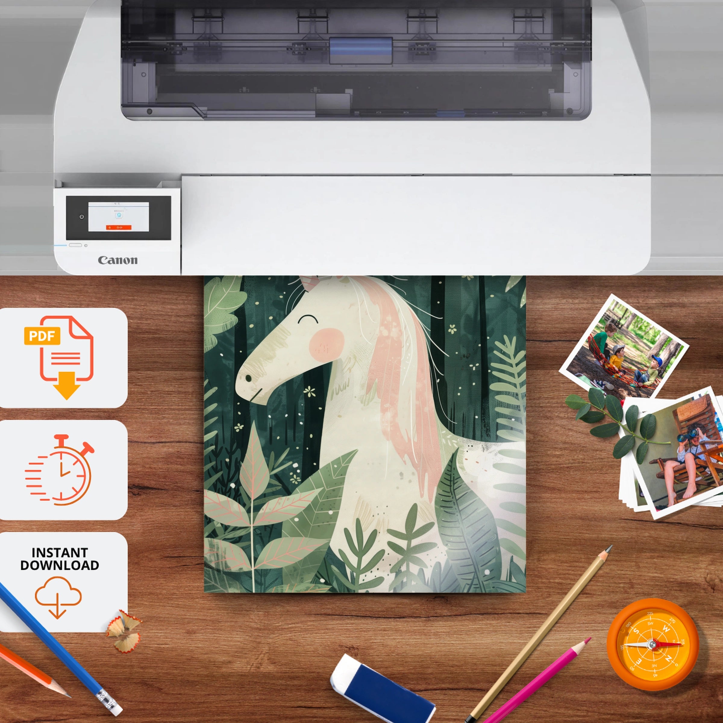 Forest Unicorn Nursery Print - printable nursery wall art, instant download to print at home