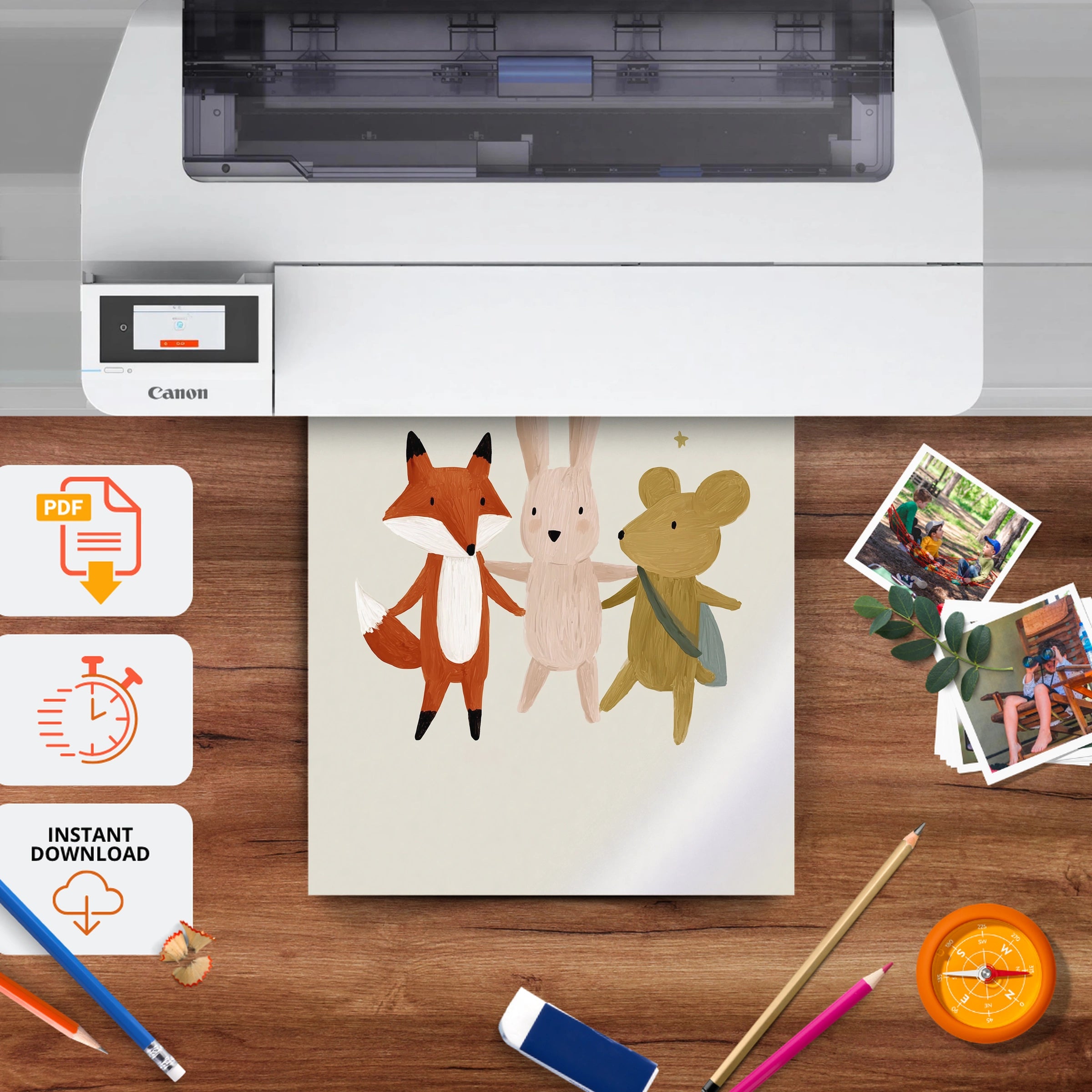 Fox and Mouse Nursery Print - printable nursery wall art, instant download to print at home