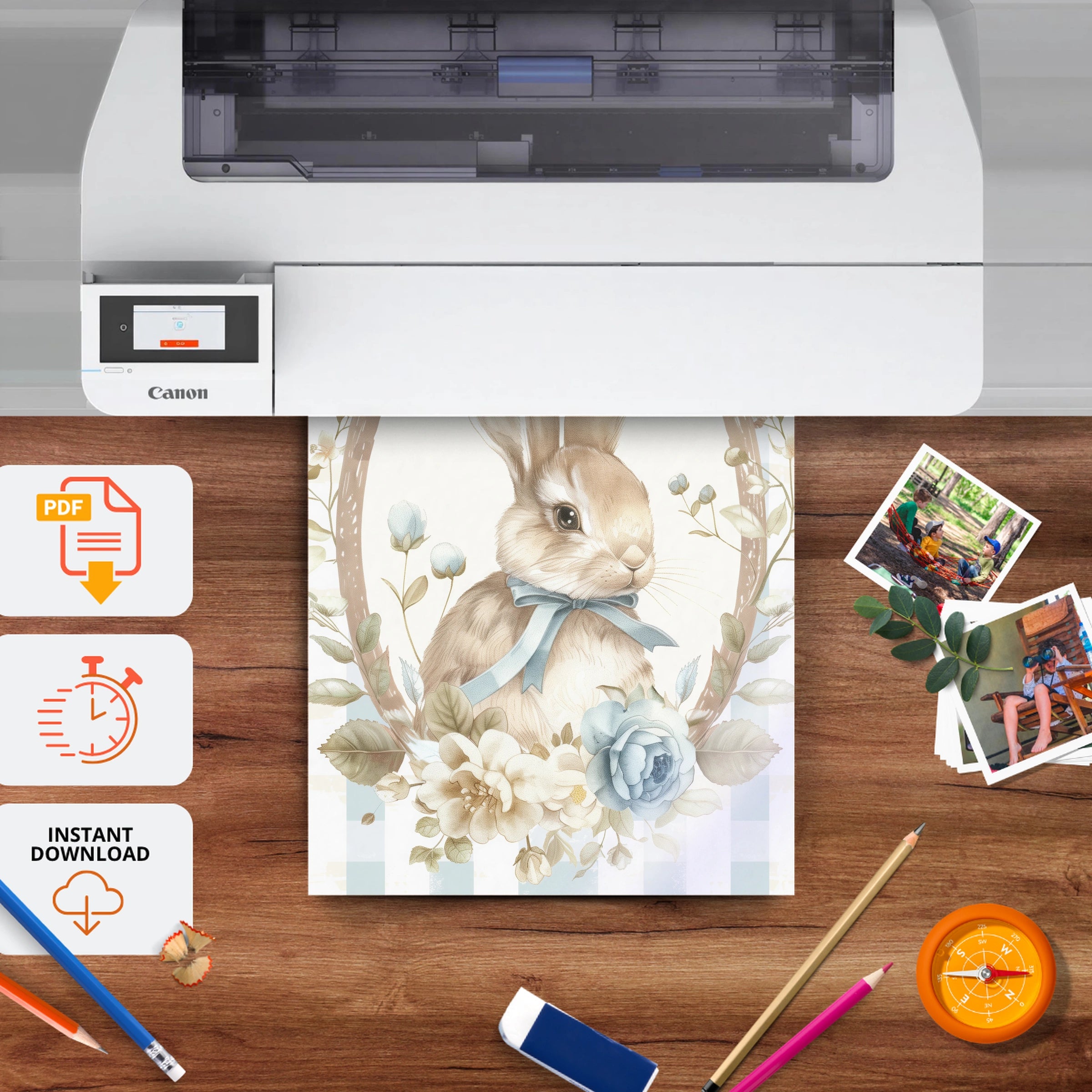 Framed Bunny Blue Nursery Print - printable nursery wall art, instant download to print at home