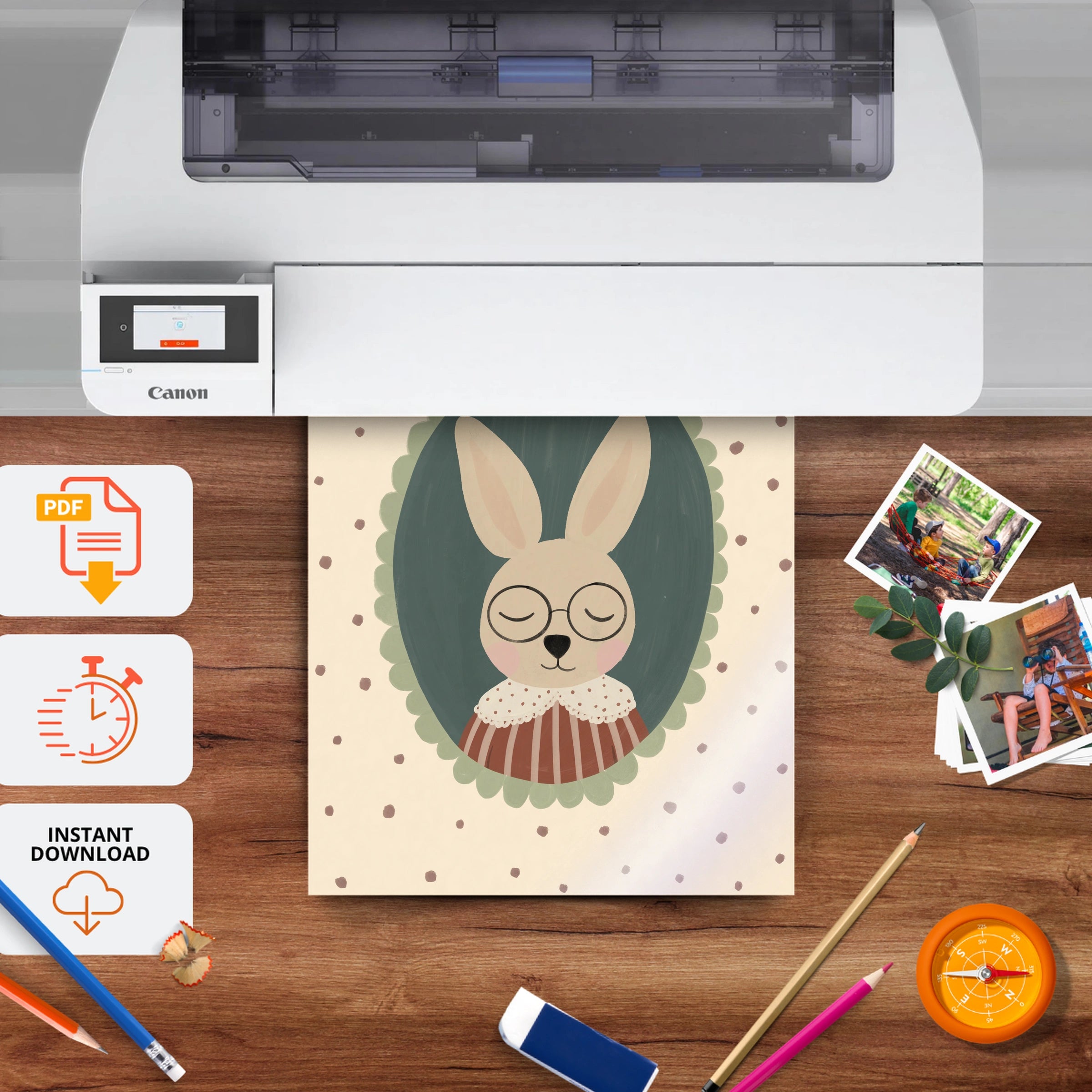 Framed Bunny Nursery Print - printable nursery wall art, instant download to print at home