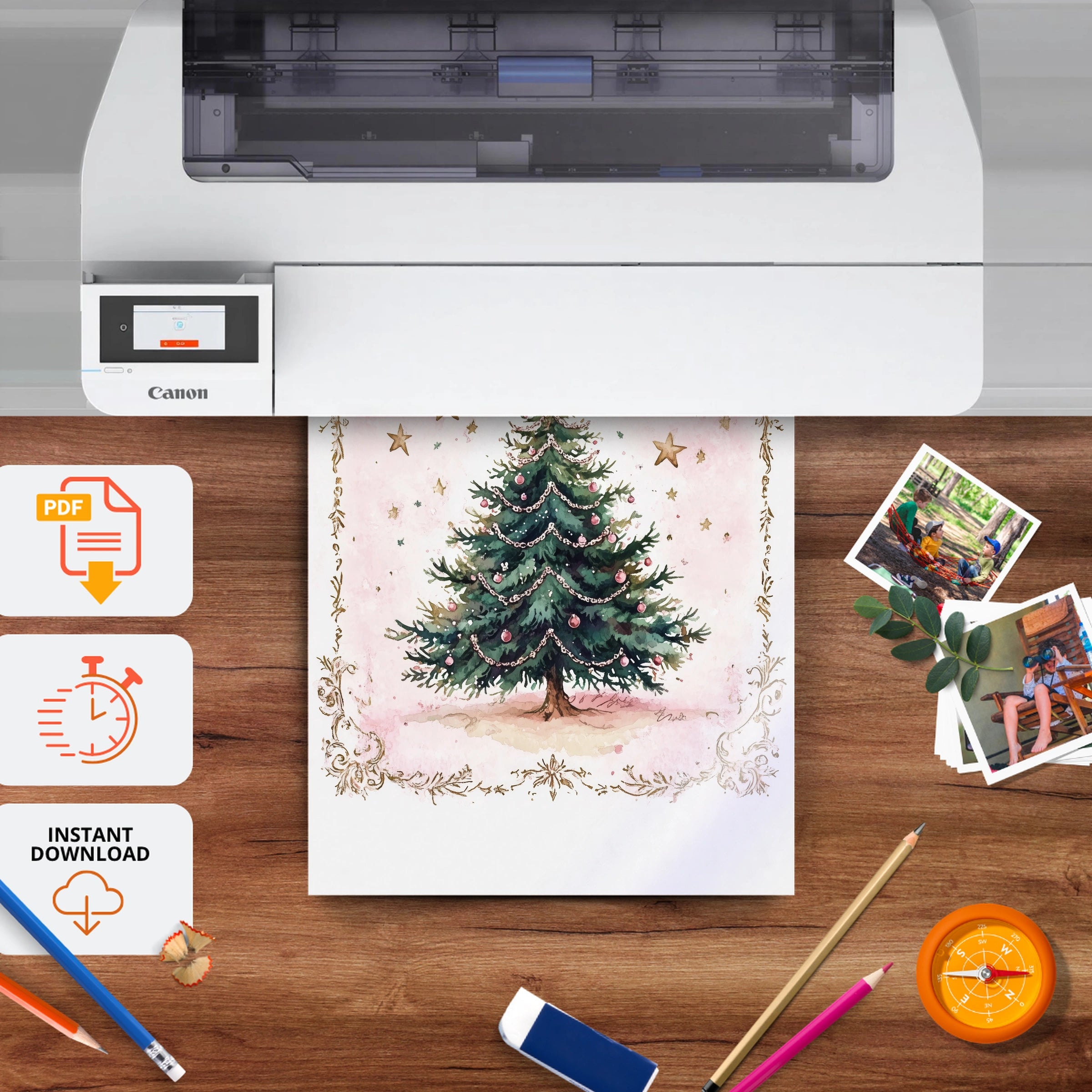 Framed Christmas Tree Print - printable nursery wall art, instant download to print at home