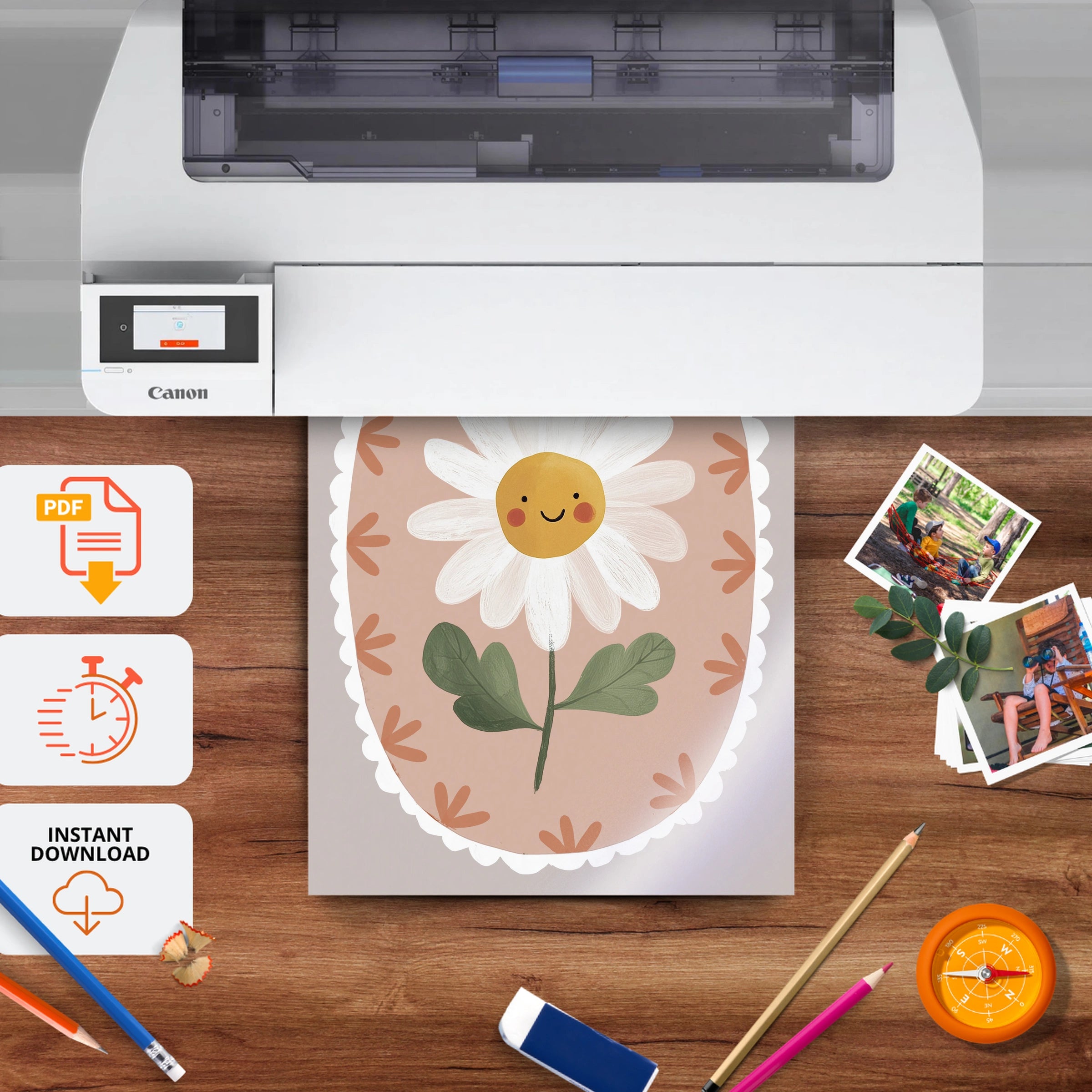 Framed Daisy Nursery Print - printable nursery wall art, instant download to print at home
