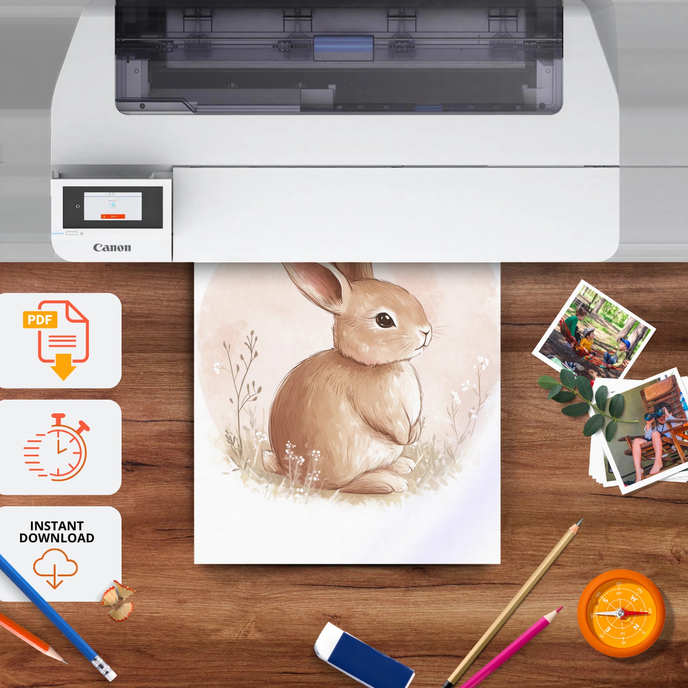 Framed Rabbit Nursery Print - printable nursery wall art, instant download to print at home