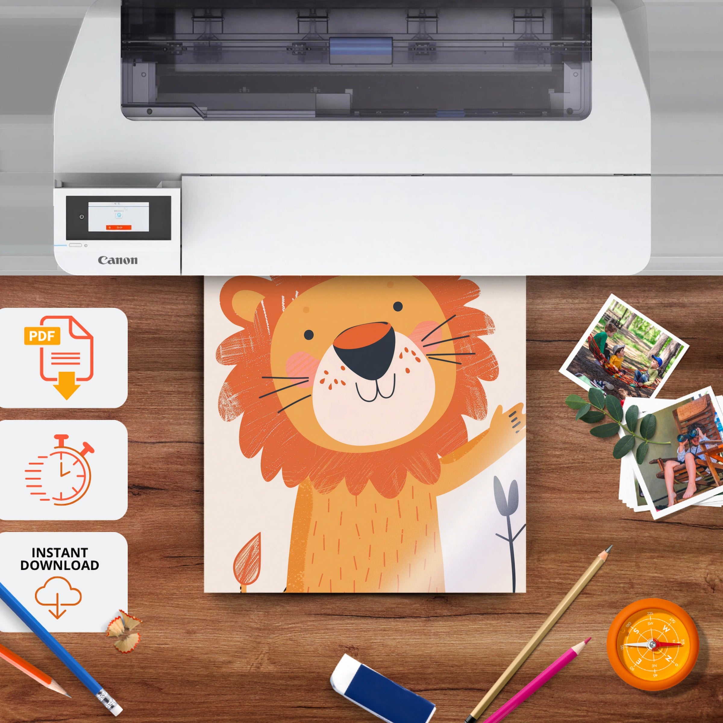 Friendly Lion Nursery Print - printable nursery wall art, instant download to print at home