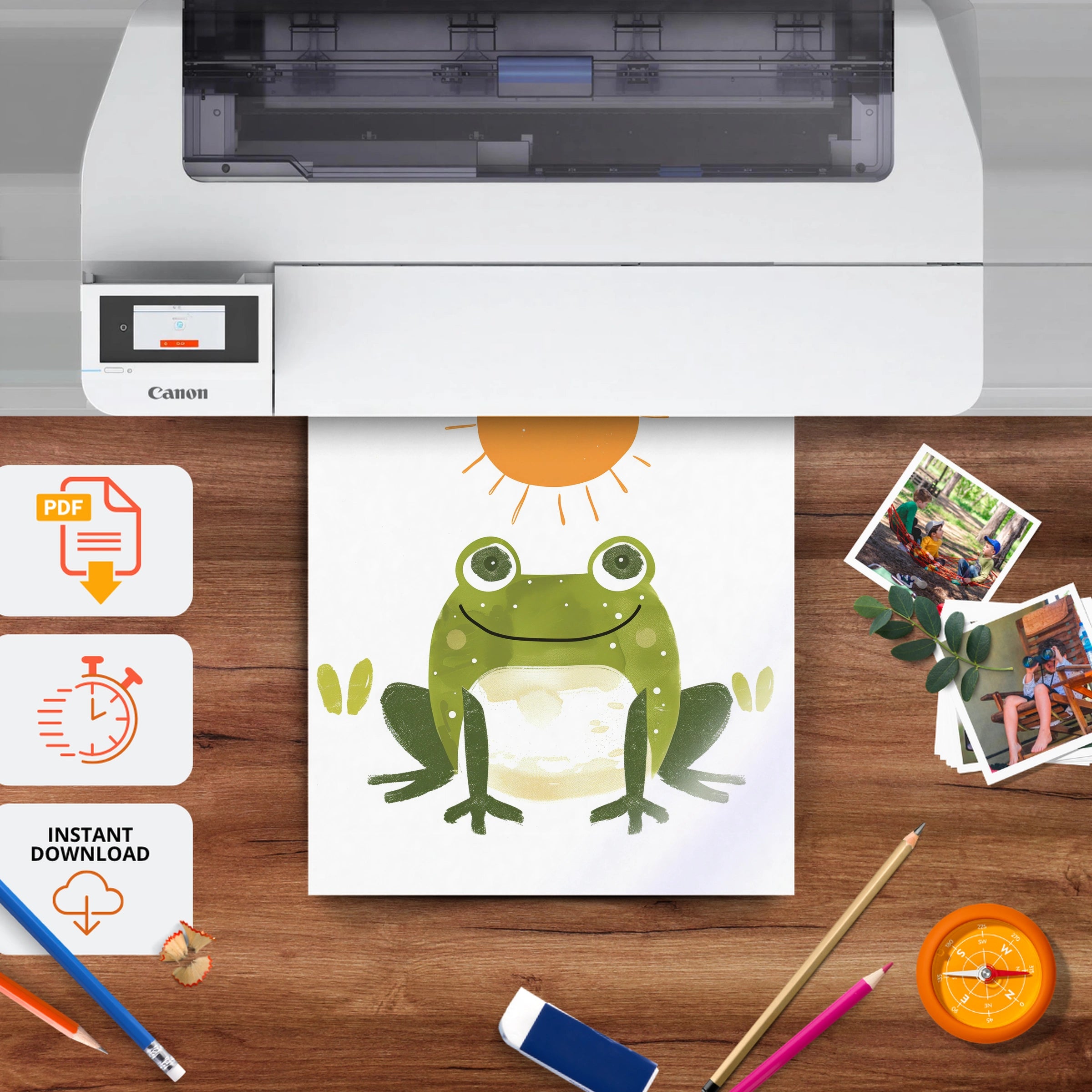 Frog and Sun Nursery Print - printable nursery wall art, instant download to print at home