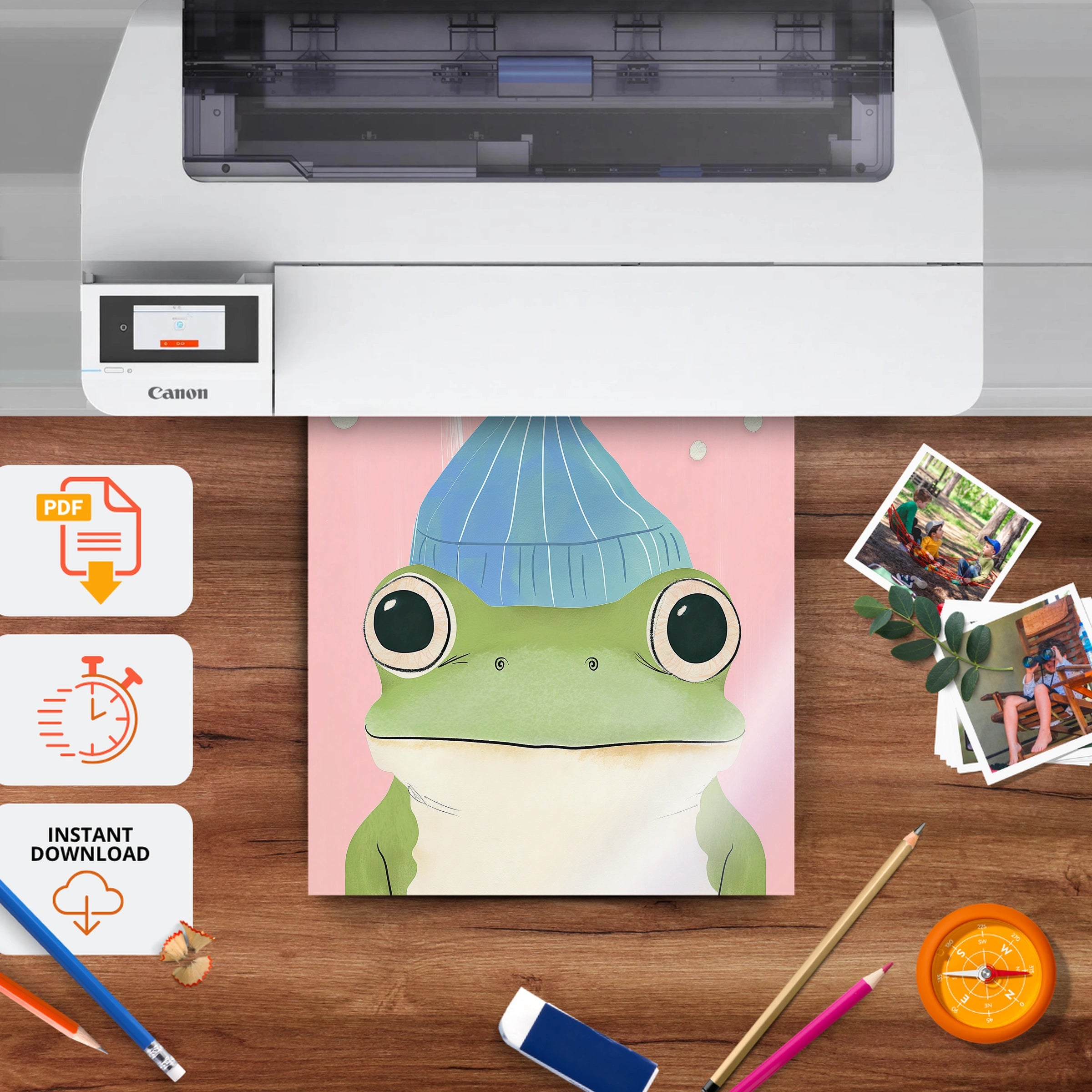 Frog in a Bobble Hat Nursery Print - printable nursery wall art, instant download to print at home