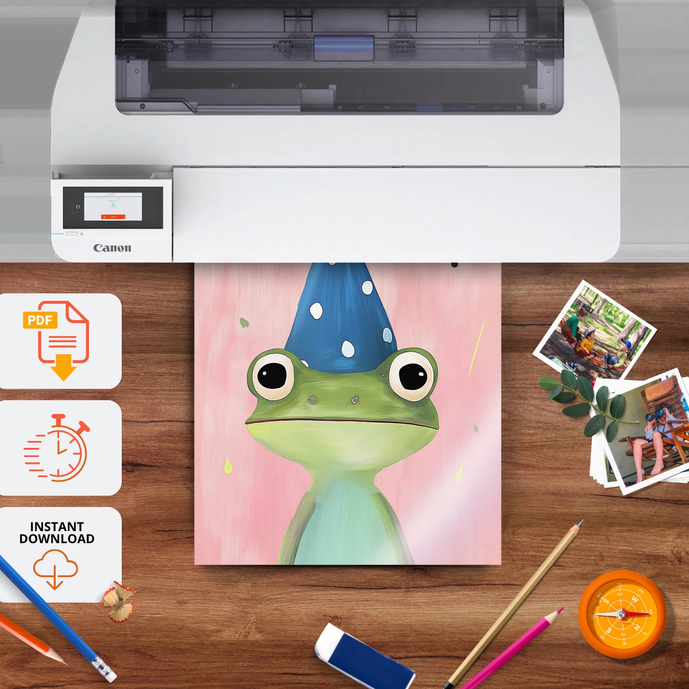 Frog in a Party Hat Nursery Print - printable nursery wall art, instant download to print at home