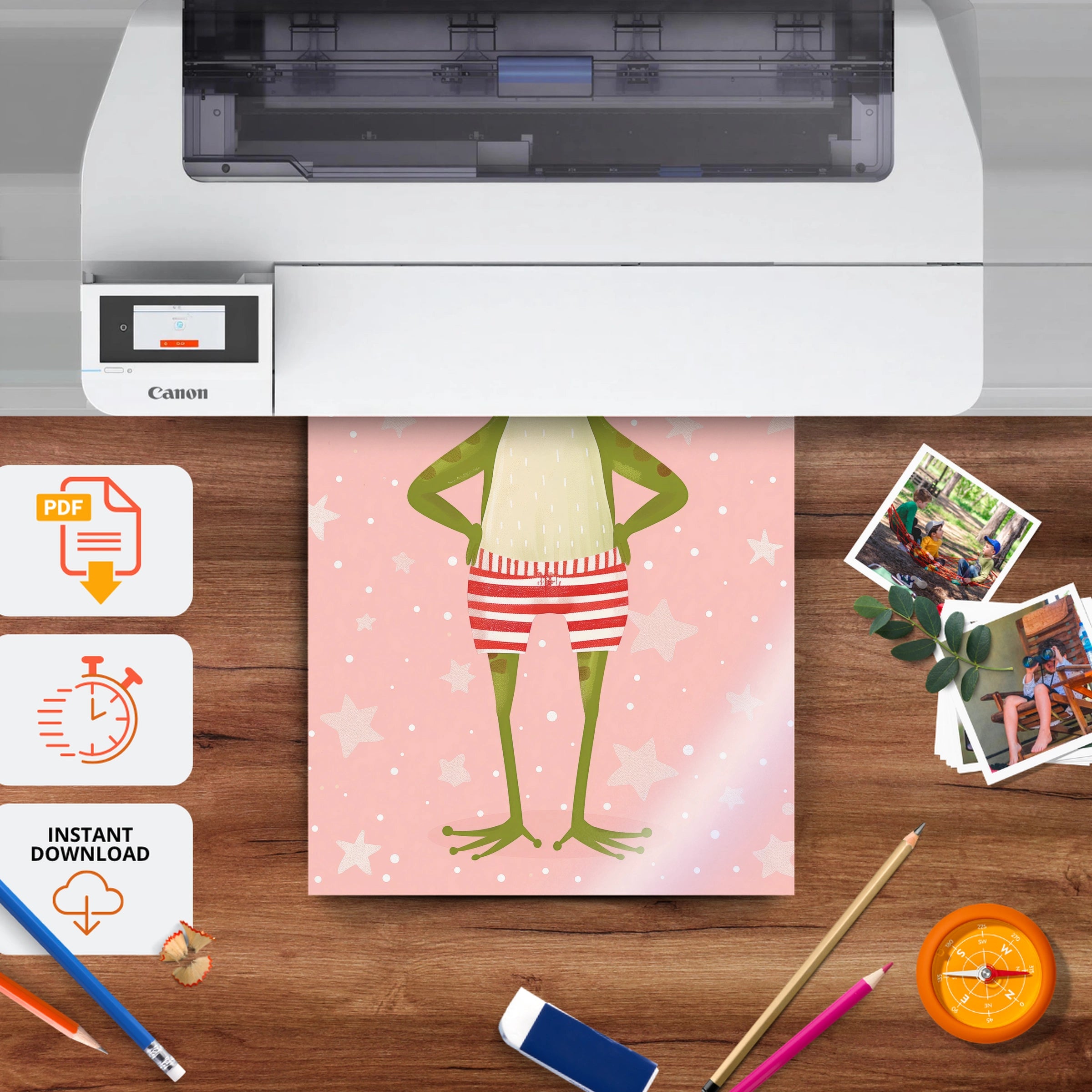 Frog in Swim Trunks Nursery Print - printable nursery wall art, instant download to print at home