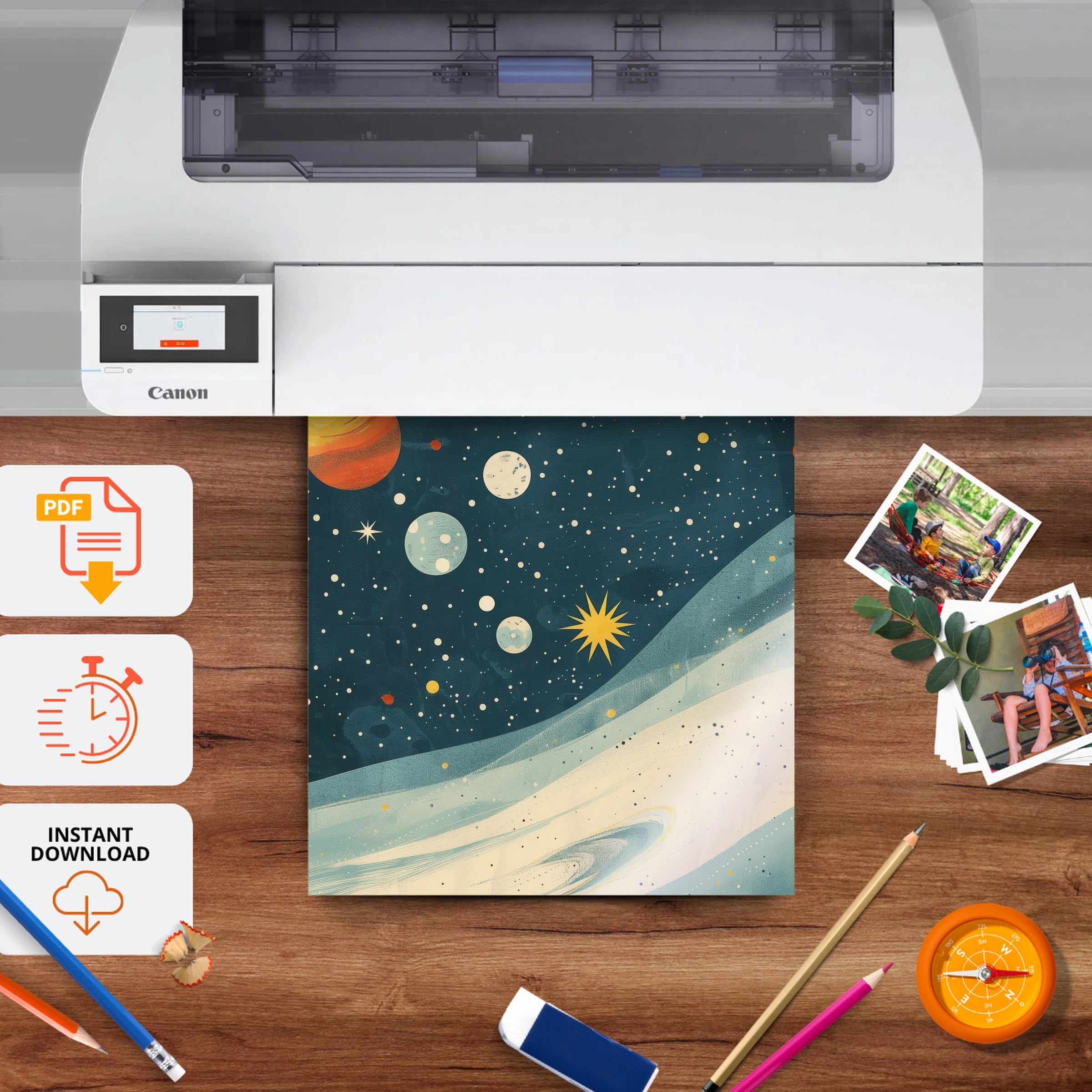 Galaxy Planets Nursery Print - printable nursery wall art, instant download to print at home